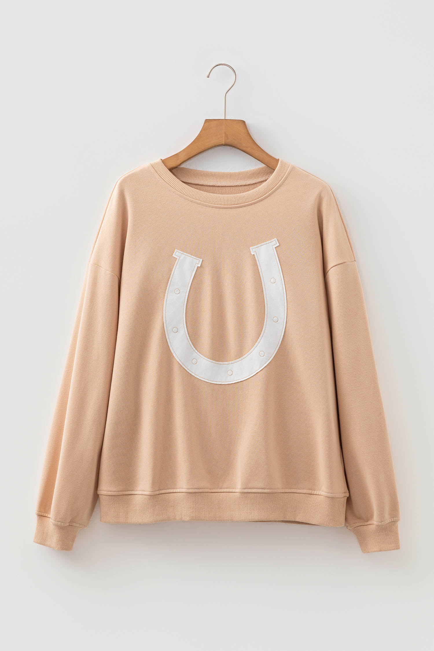 Women's Embroidered Horseshoe Sweatshirt, Casual Fall Pullover - Detail View 3