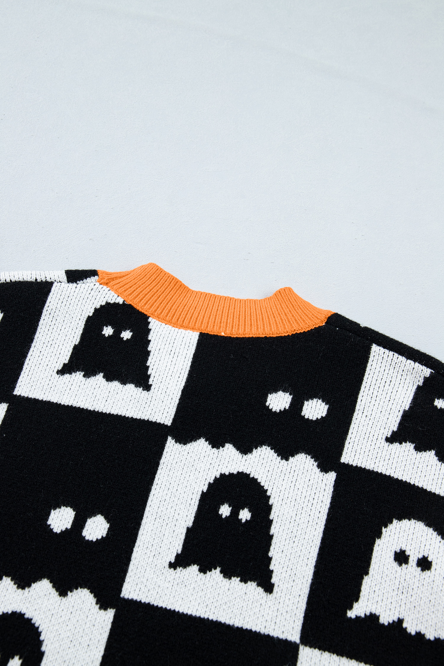 Checkered Ghost Knit Pullover, Women's Fall Fashion Top - Detail View 8