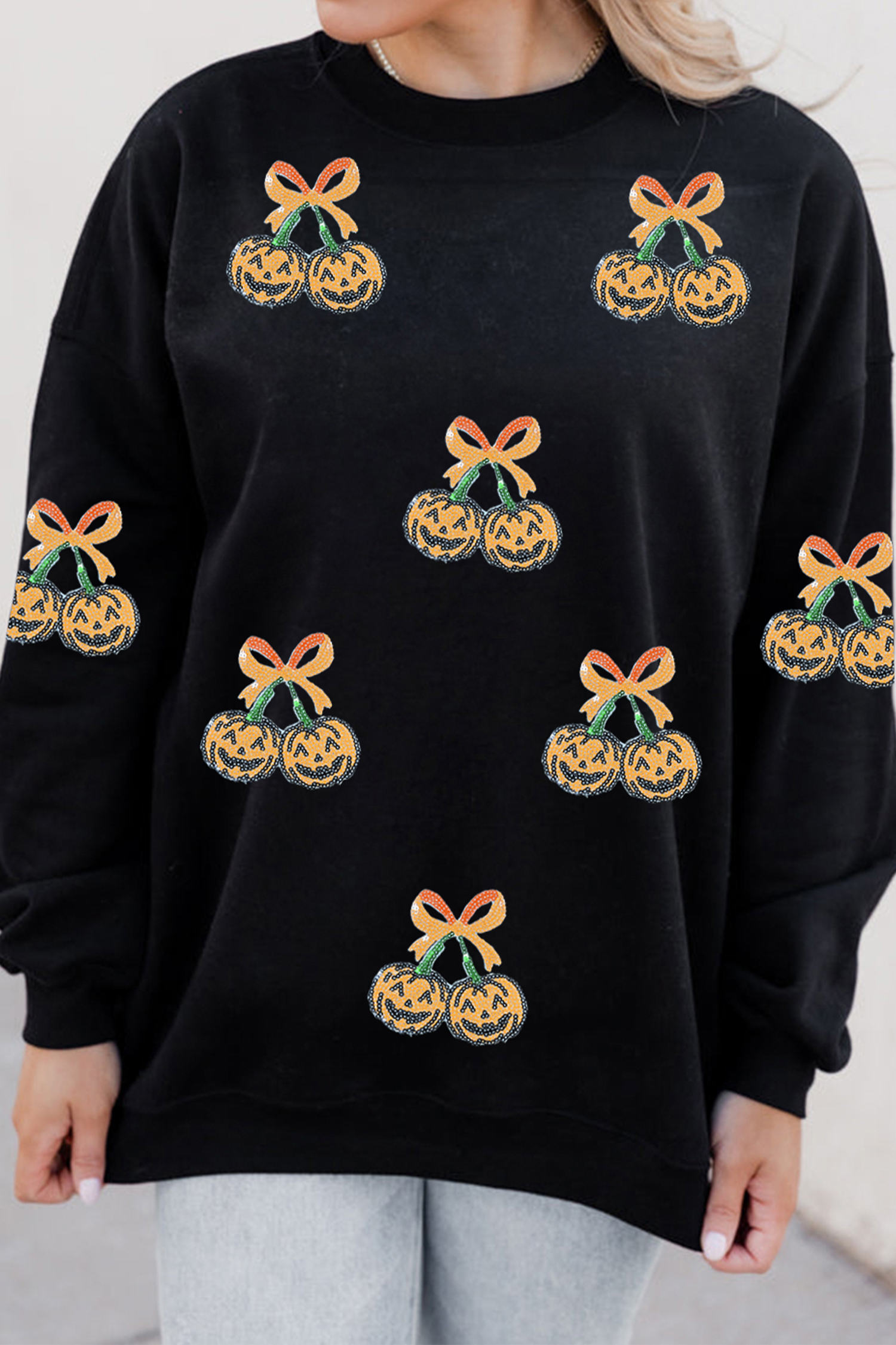 Women's Relaxed Fit Sweatshirt, Cozy Halloween Pullover - Detail View 6