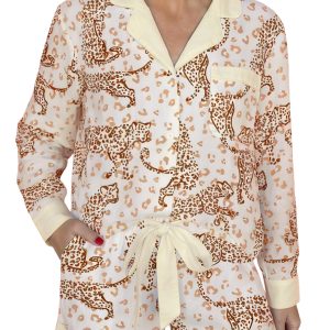 Women's Leopard Print Lounge Set, Long Sleeve Pajama Outfit - Main View
