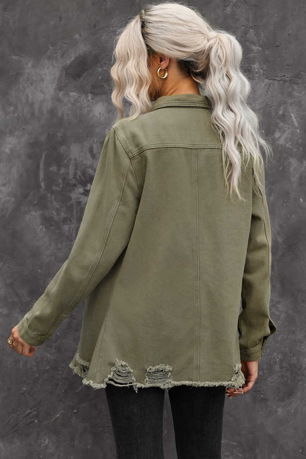Pure Cotton Denim Shirt Jacket, Casual Women's Shacket - Detail View 3