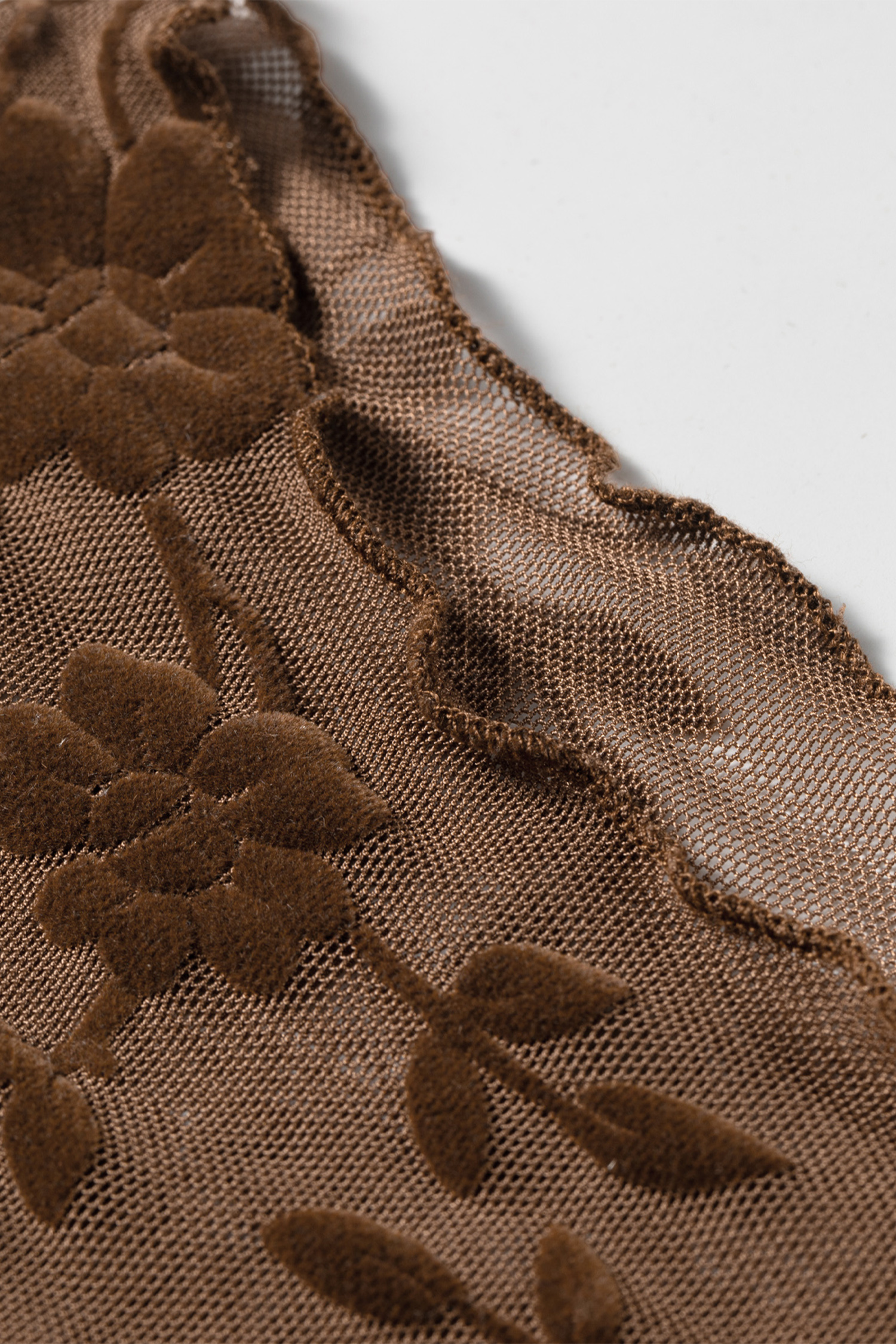 Sexy Floral Mesh Round Neck Top, Fitted Long Sleeve Blouse - Detail View 8