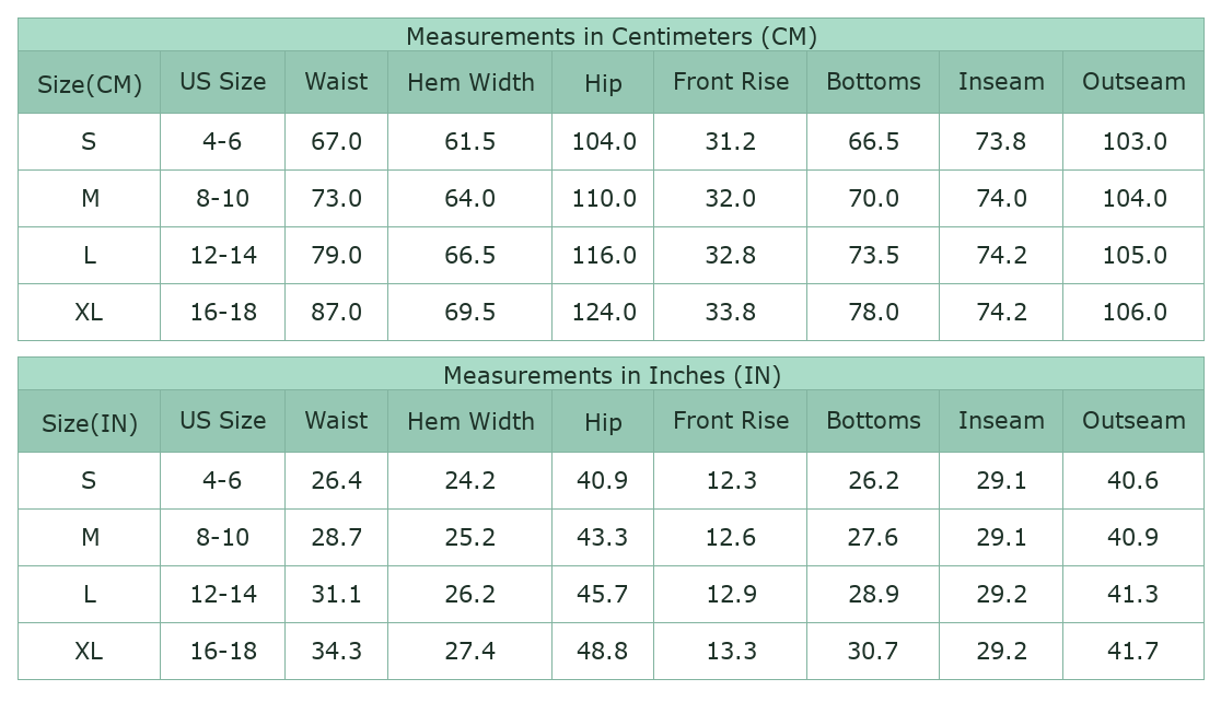 Women's Floral Wide Leg Pants, Casual High Waisted Trousers - Size Chart & Details