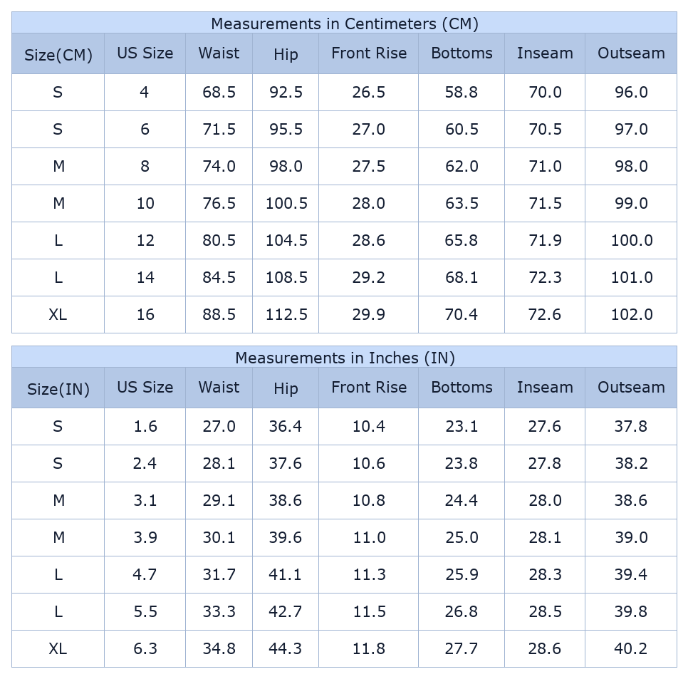 Women's Camo Denim Jeans, High Waist Wide Leg Casual Pants - Size Chart & Details
