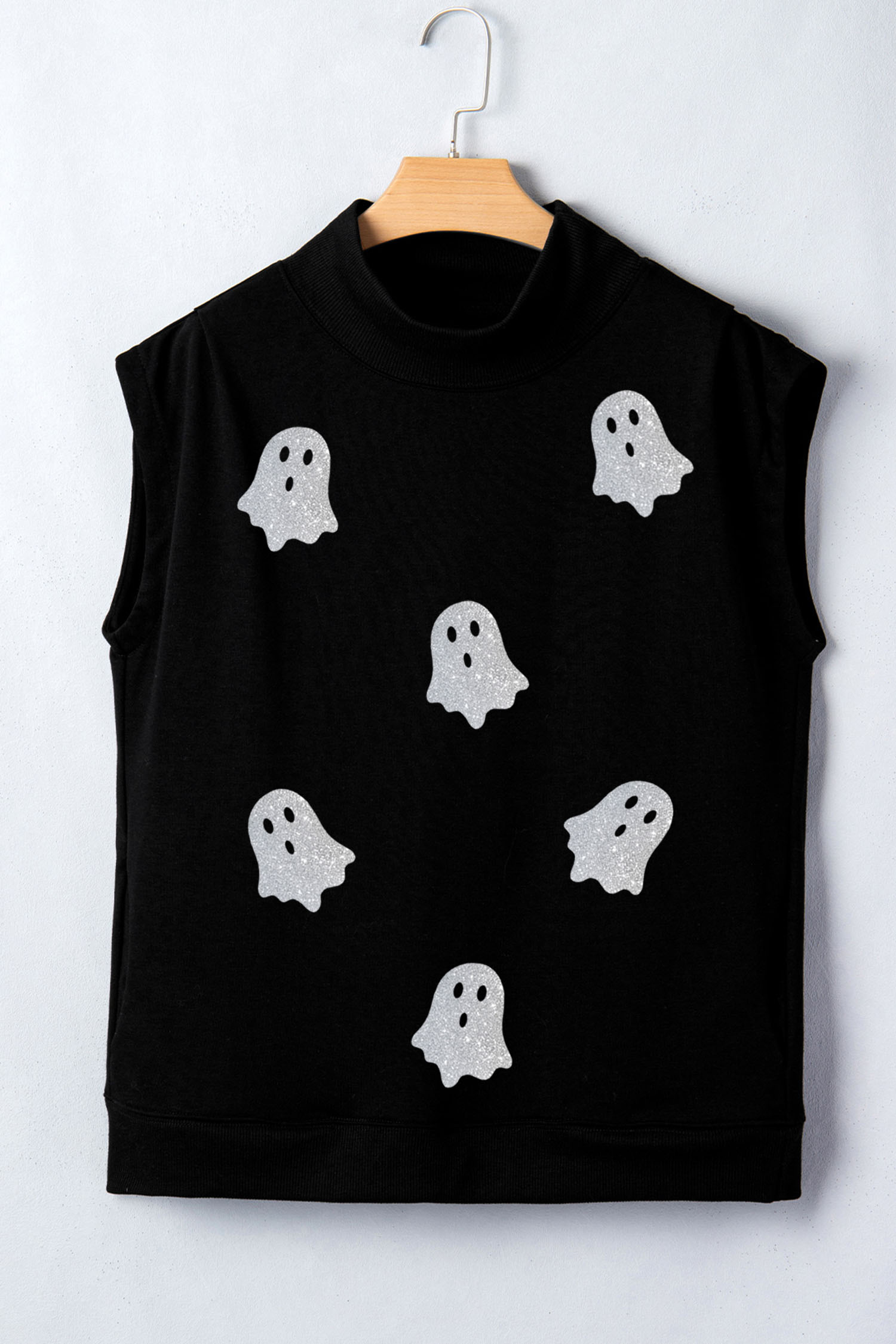 Women's Mock Neck Ghost Shirt, Glitter Graphic Casual Top - Detail View 8
