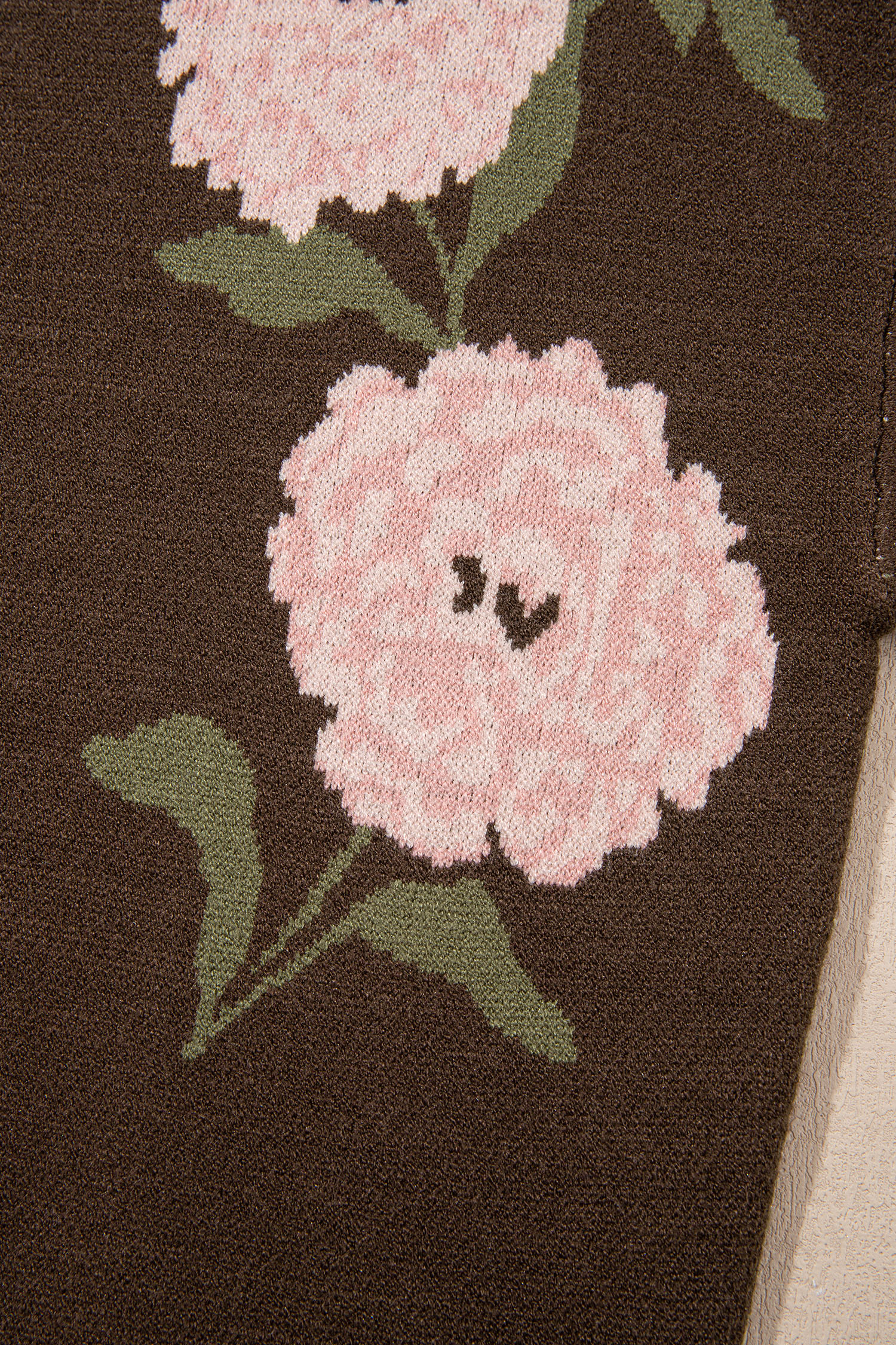 Elegant Brown Floral Sweater, Relaxed Long Sleeve Pullover - Detail View 11