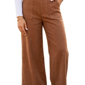 Women's Scalloped Edge Pants, High Waisted Wide Leg Trousers - Main View