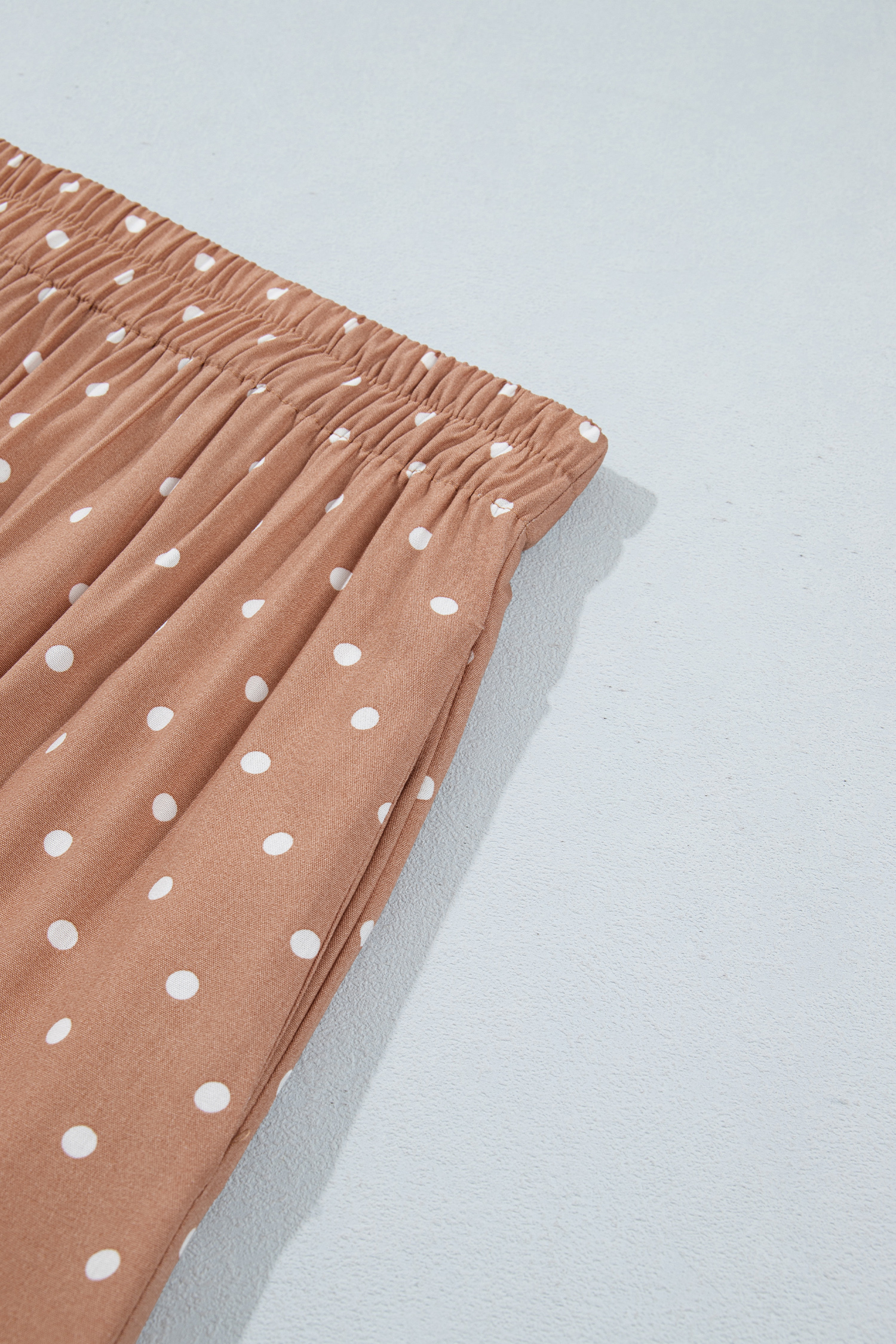 Khaki Polka Dot Long Skirt, Lace Hem Casual Women's Wear - Detail View 10