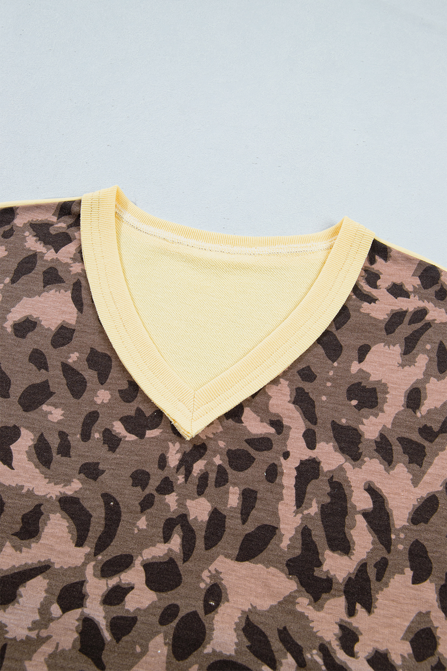 Leopard Print Pant Set, Wide Leg Contrast Trim Lounge Outfit - Detail View 8
