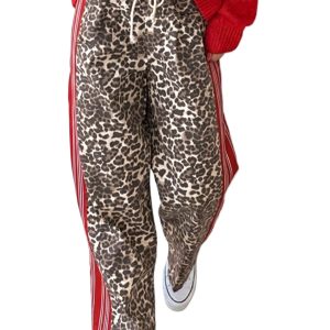 Women's Leopard Print Pants, Casual High Waist Lounge Jeans - Main View