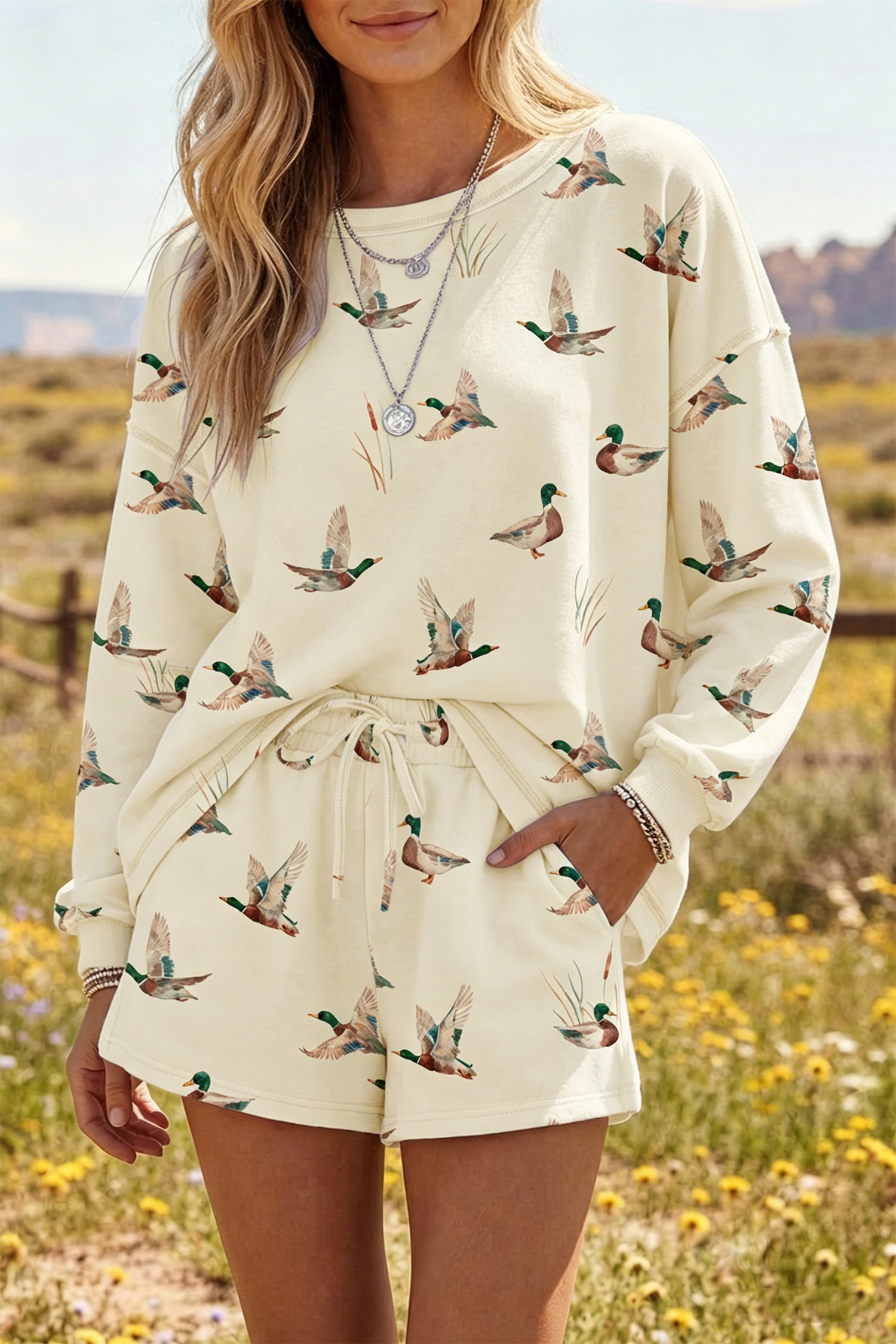 Cozy Long Sleeve Shorts Set, Soft Lounge Wear for Women - Detail View 6