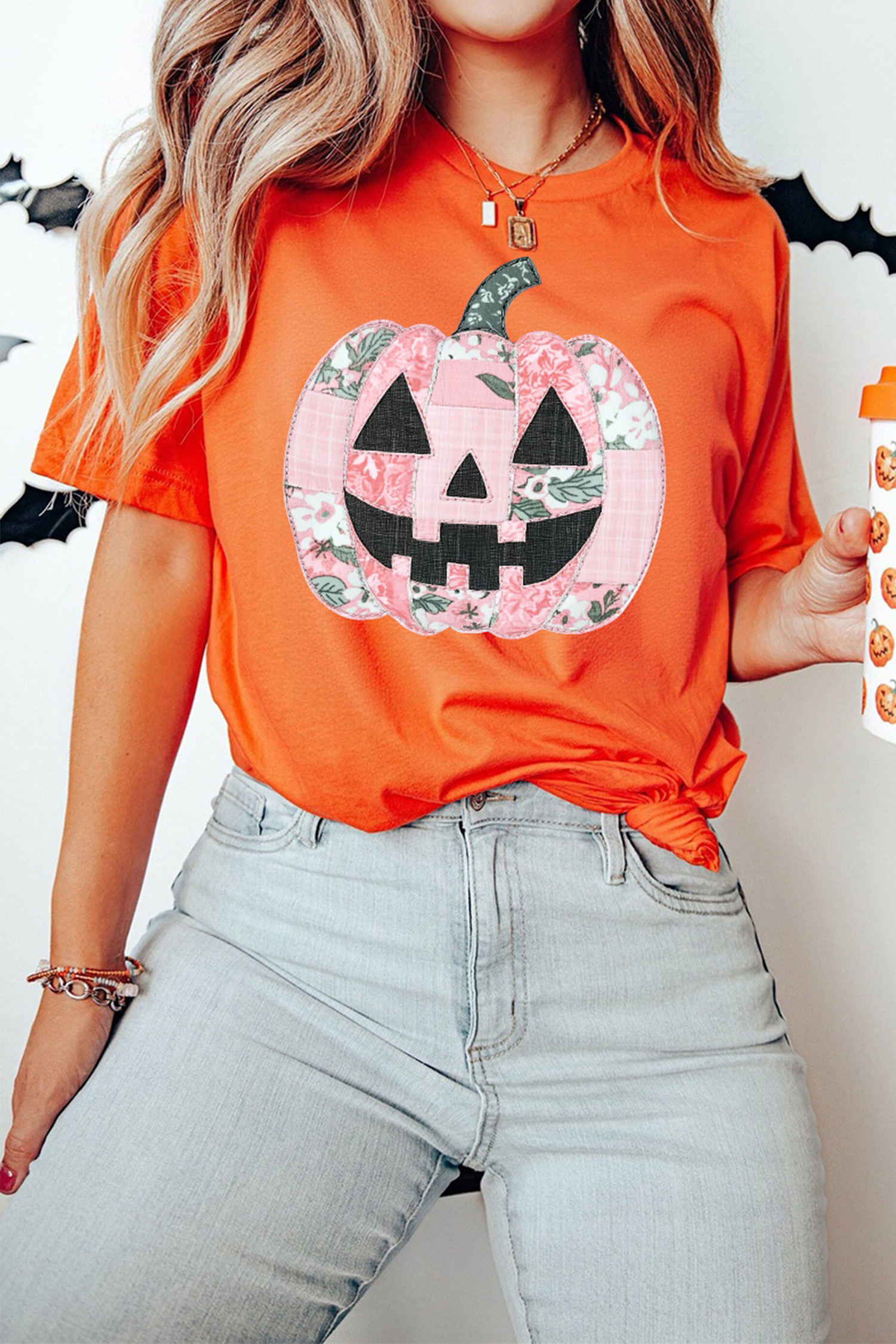 Soft Cotton Blend Tee, Comfort Pumpkin Graphic for Women - Detail View 6
