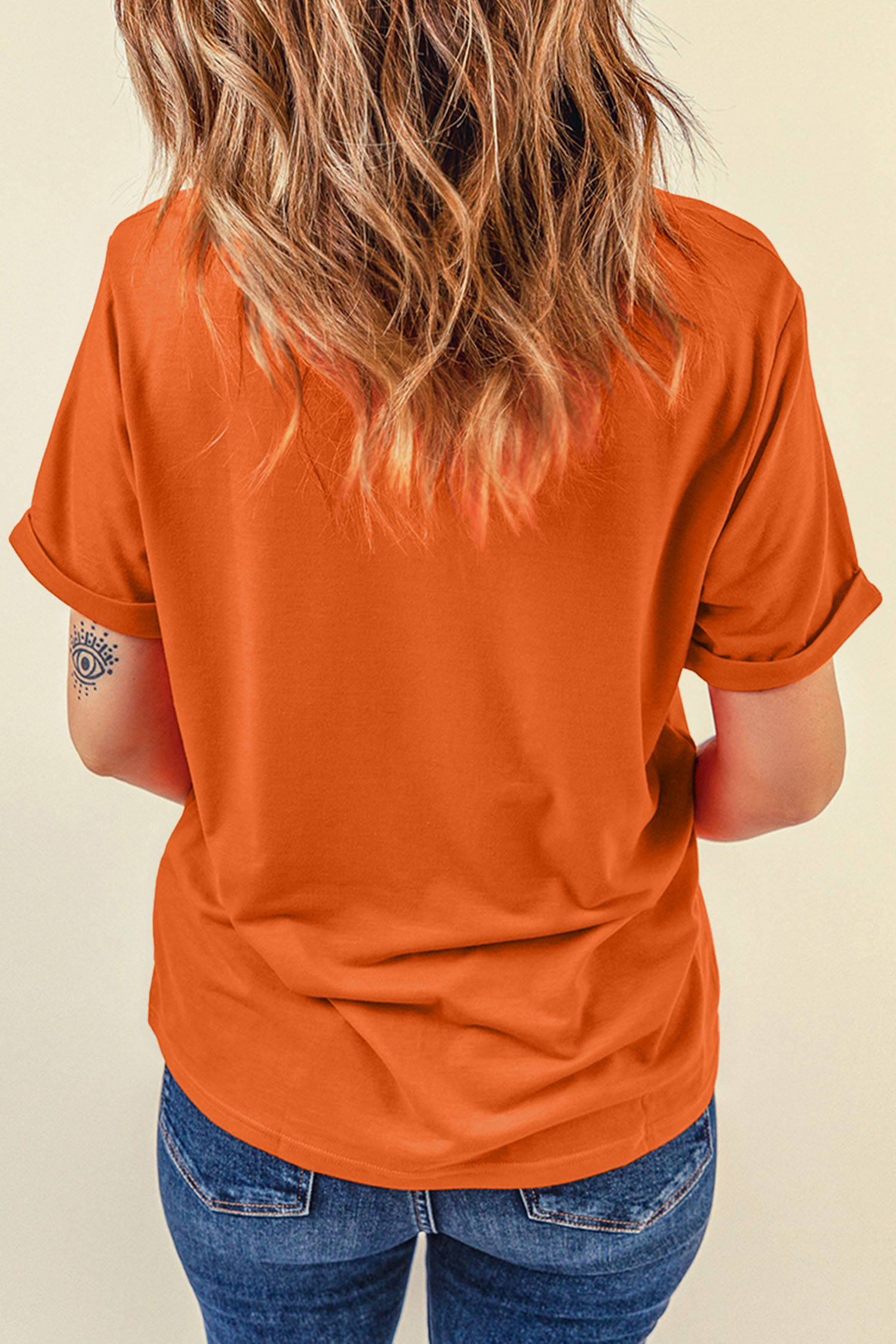 Autumn Season Graphic T-Shirt, Orange Embroidered Casual Top - Detail View 5