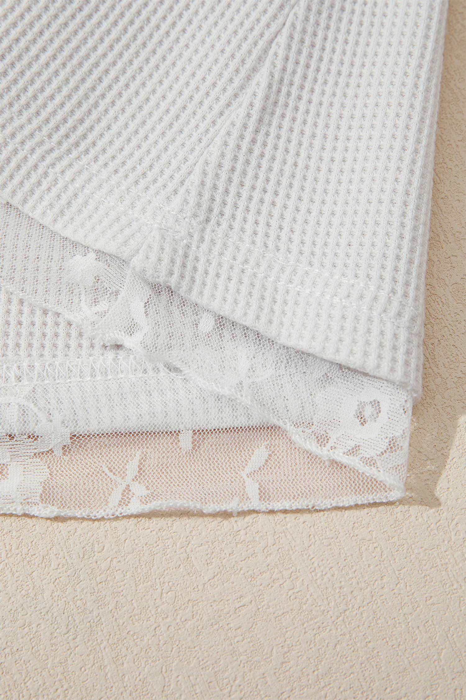 Waffle Knit Lace Long Sleeve, Feminine Sheer Night Out Top - Detail View 8