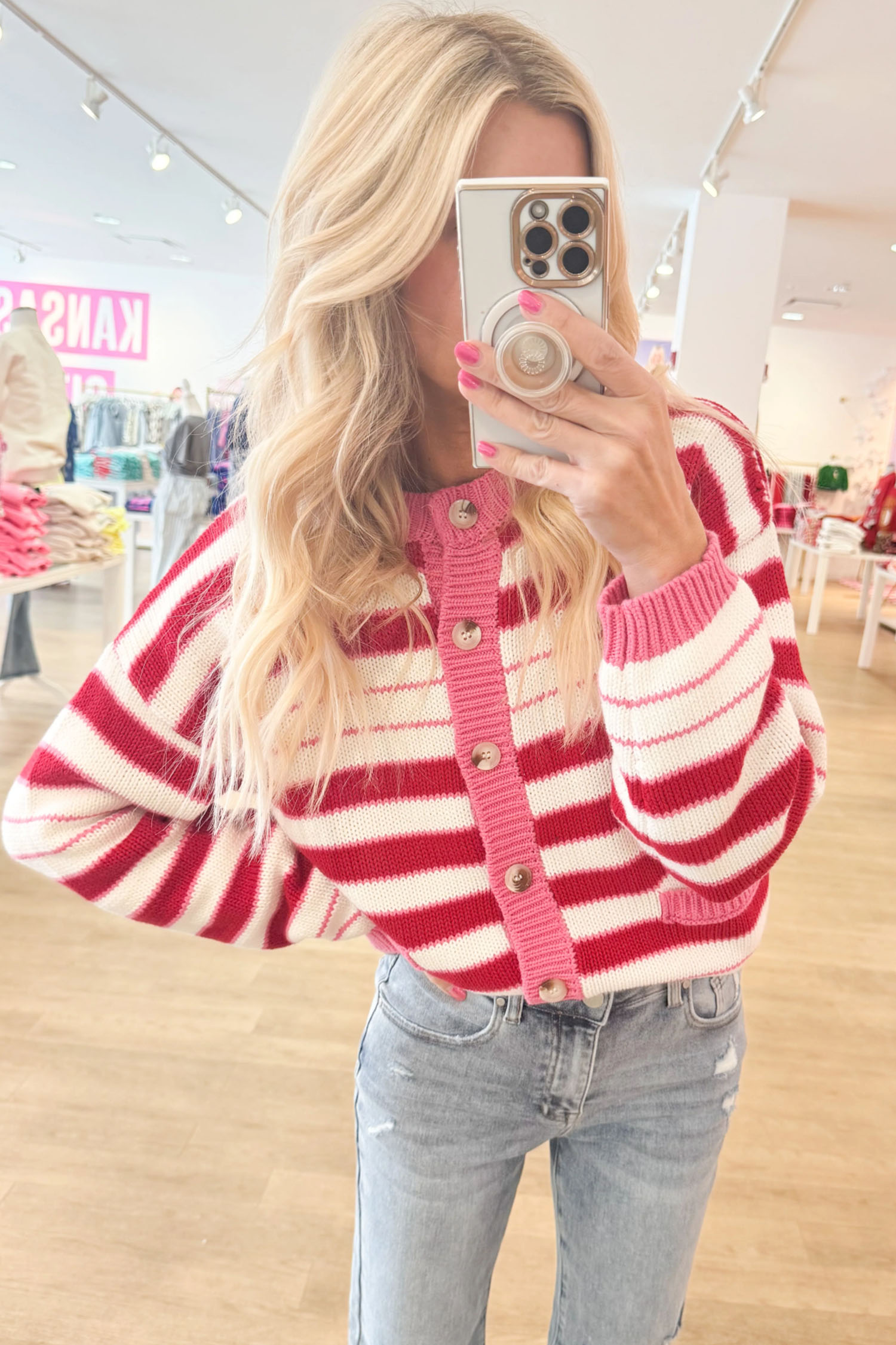 Women's Striped Button Down Cardigan, Casual Fall Knit Top - Detail View 7