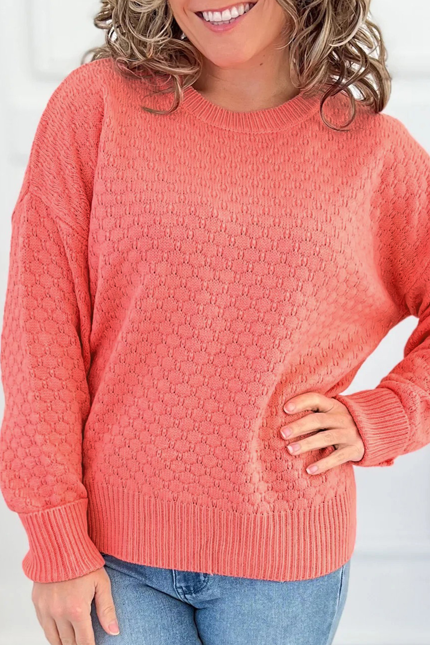 Women's Daily Casual Sweater, Comfortable Drop Shoulder Knit - Detail View 3