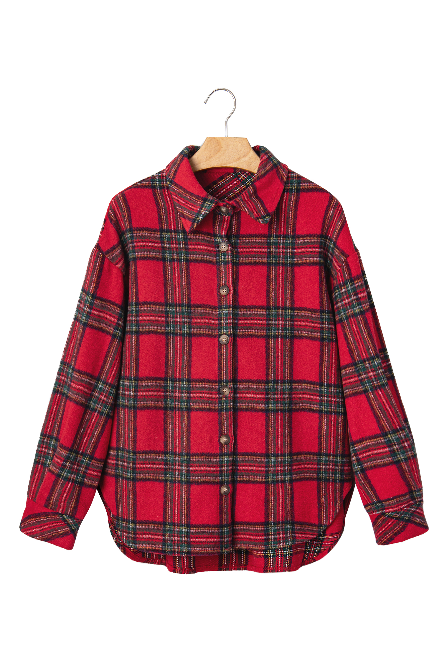 Red Plaid Long Sleeve Shacket, Comfortable Fall Button Shirt - Detail View 5