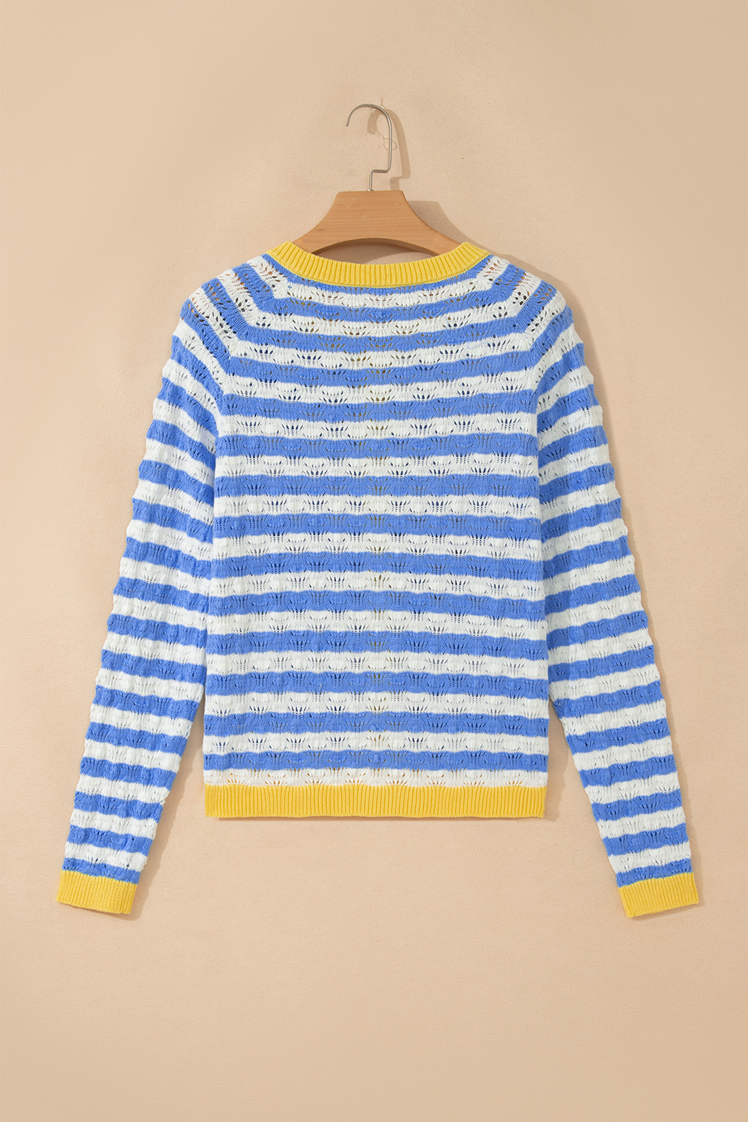 Colorblock Striped Cardigan, Long Sleeve Crew Neck Knit Top - Detail View 8