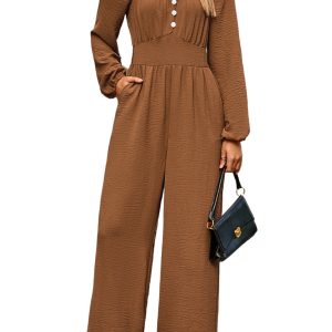 Women's Straight Leg Jumpsuit, Daily Casual Long Sleeve - Main View