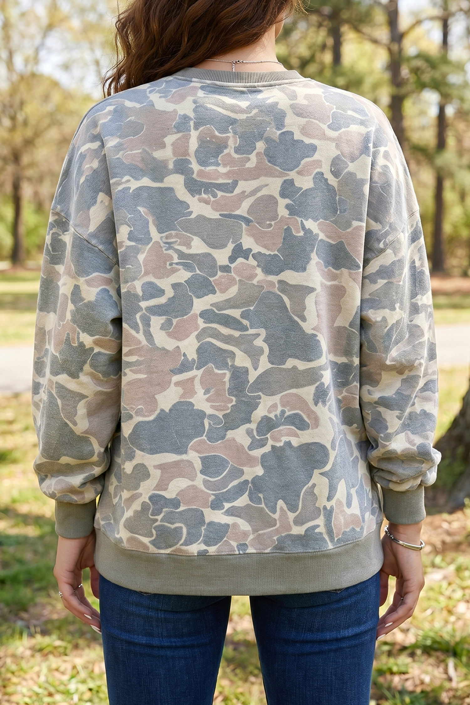 Western Howdy Camouflage Sweatshirt, Long Sleeve Casual Tee - Detail View 5