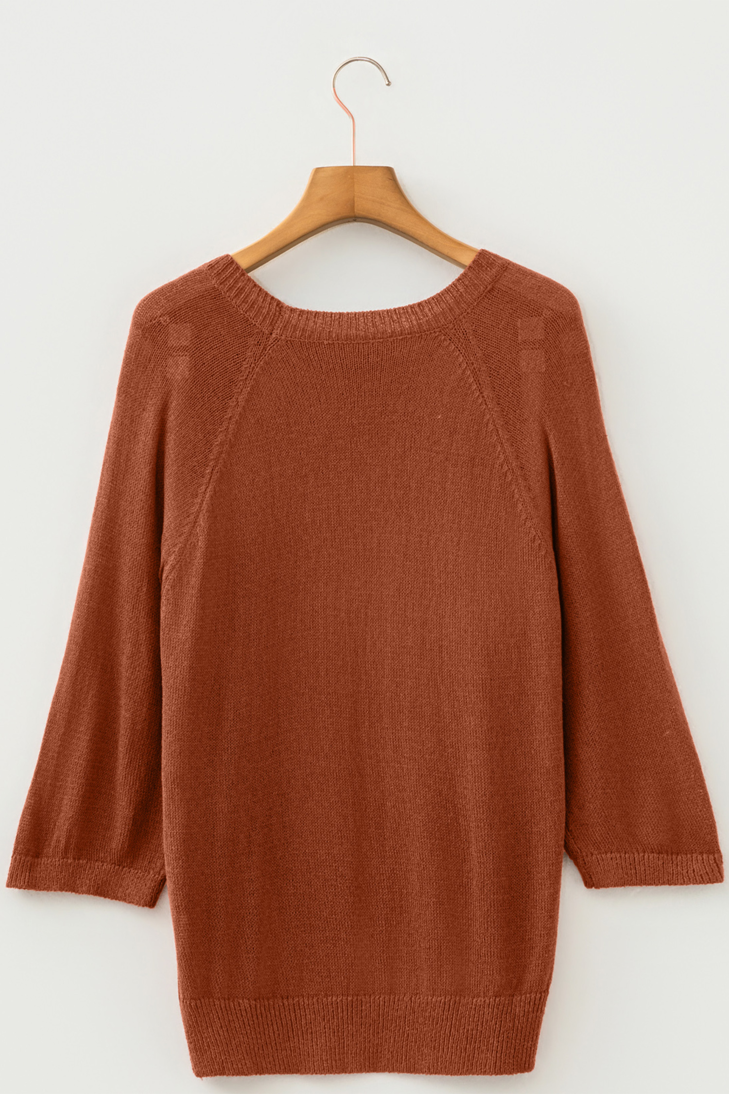 Women's Knit Sweater, Casual Coffee Round Neck Short Sleeve - Detail View 7