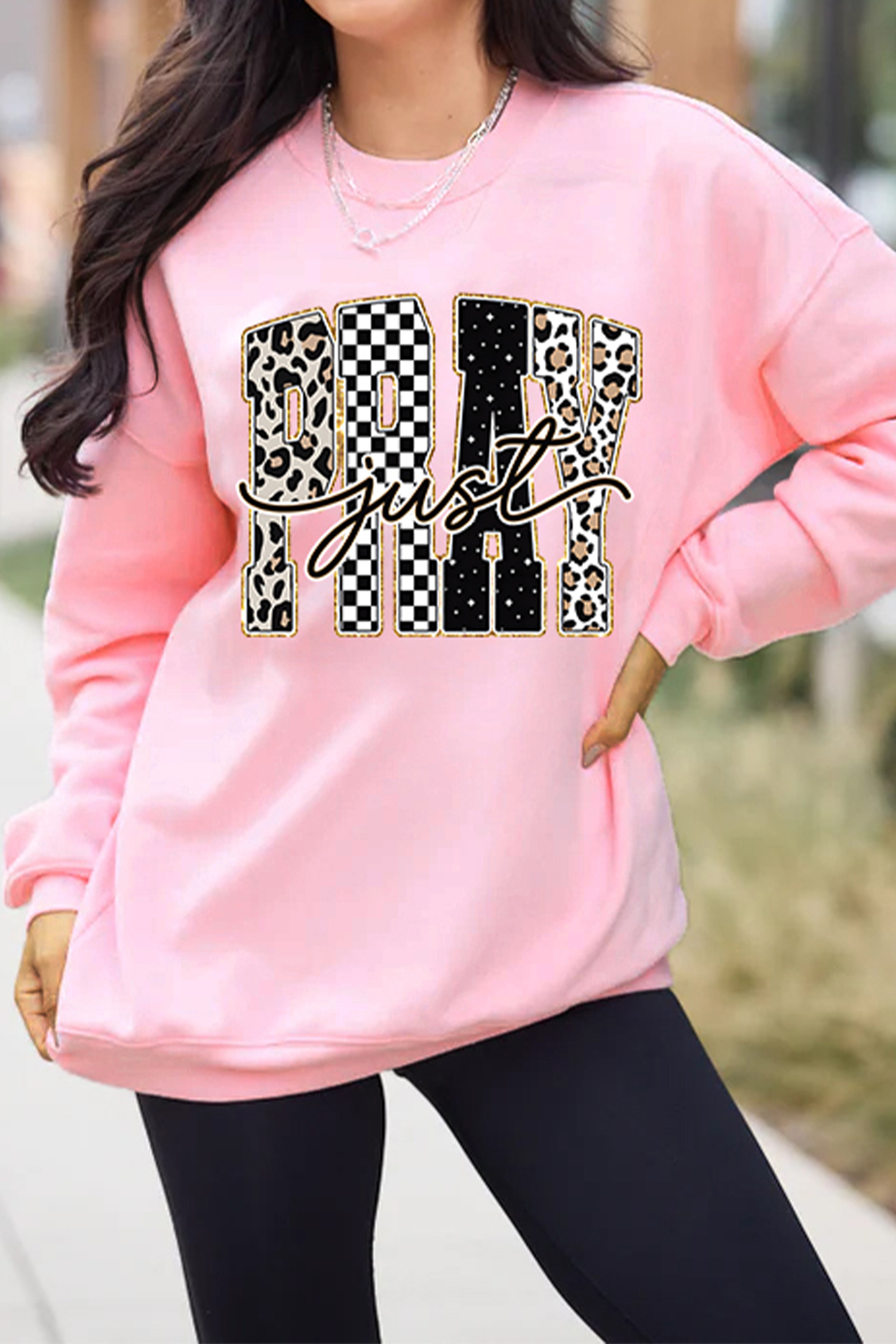 Women's Cotton Blend Sweatshirt, Pray Graphic Pullover - Detail View 3