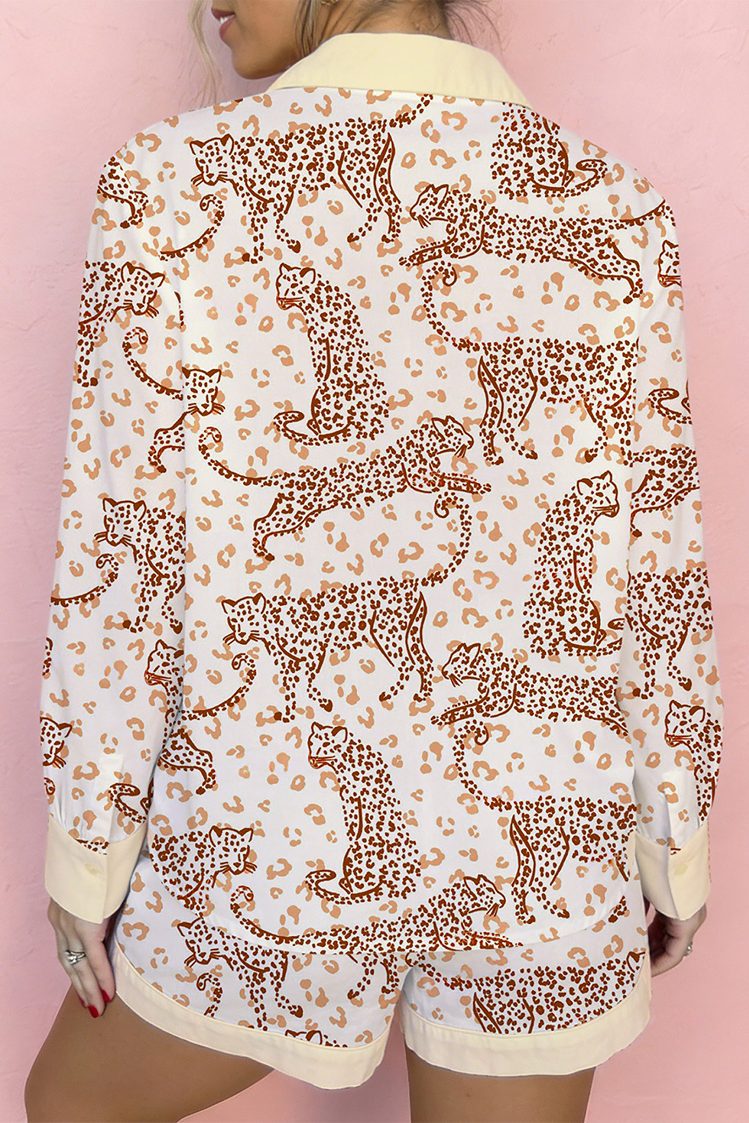 Leopard Print Button Down Lounge Set, Casual Women's Pajamas - Detail View 5