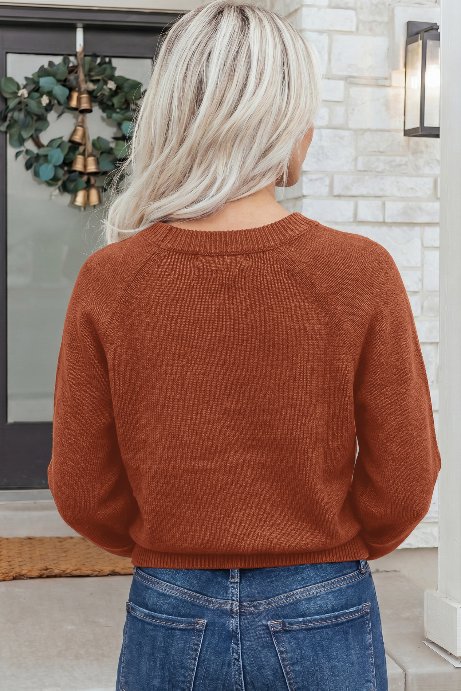 Short Sleeve Knit Top, Women's Fall Round Neck Casual Shirt - Detail View 2