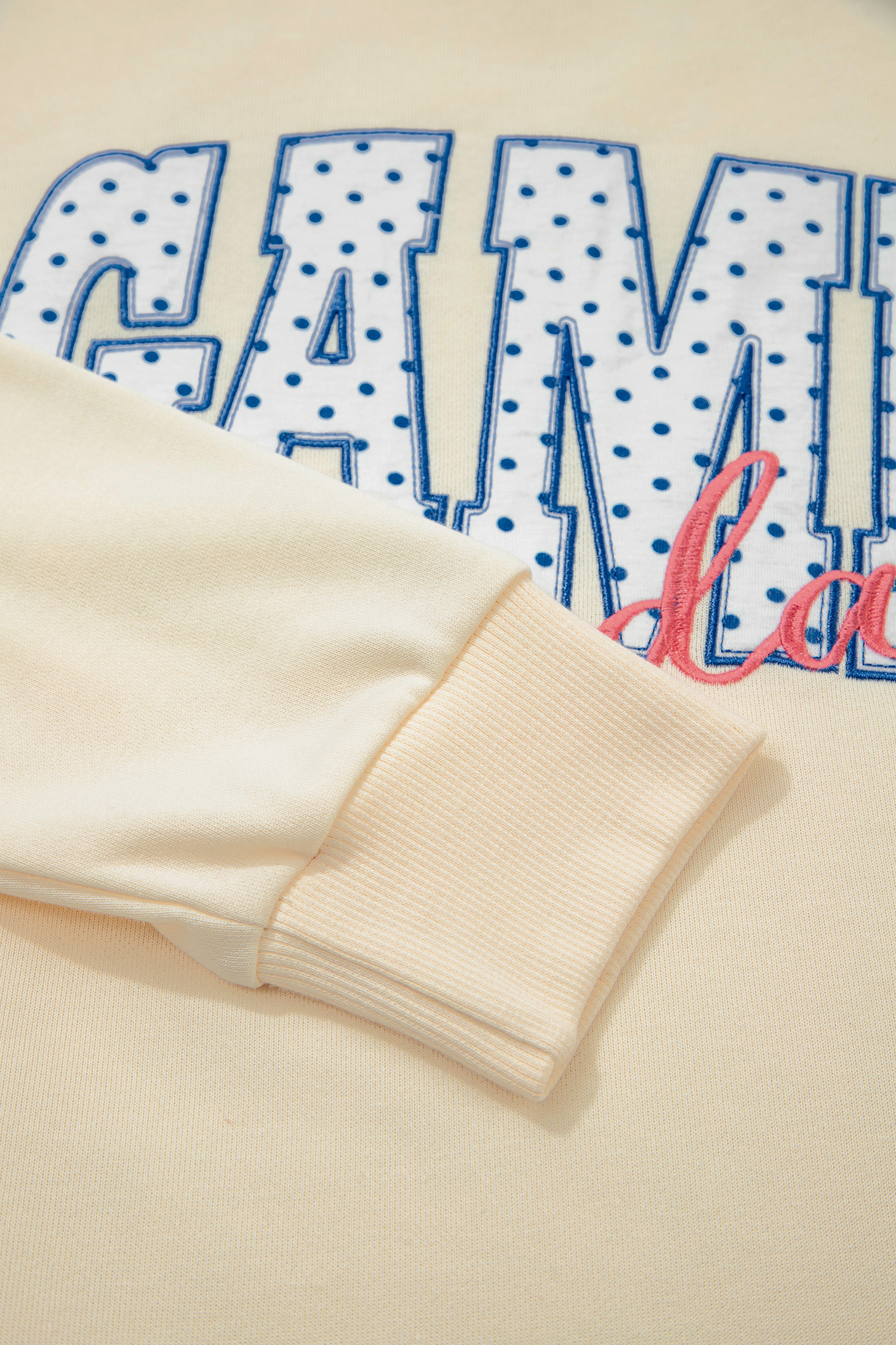 Beige Game Day Short Set, Long Sleeve Crewneck Loungewear - Detail View 8