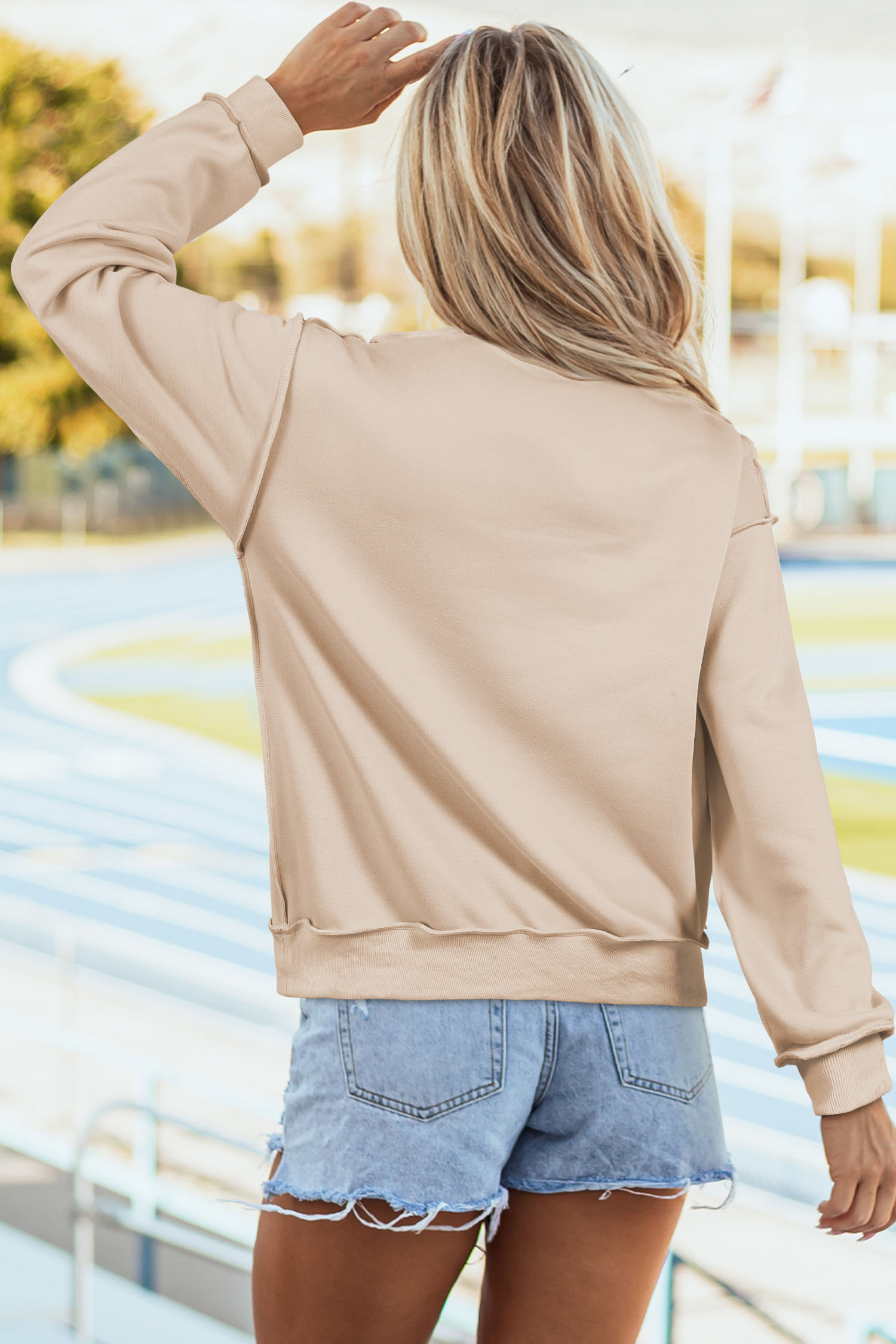 Apricot Pumpkin Graphic Sweatshirt, Trendy Sequin Top - Detail View 2
