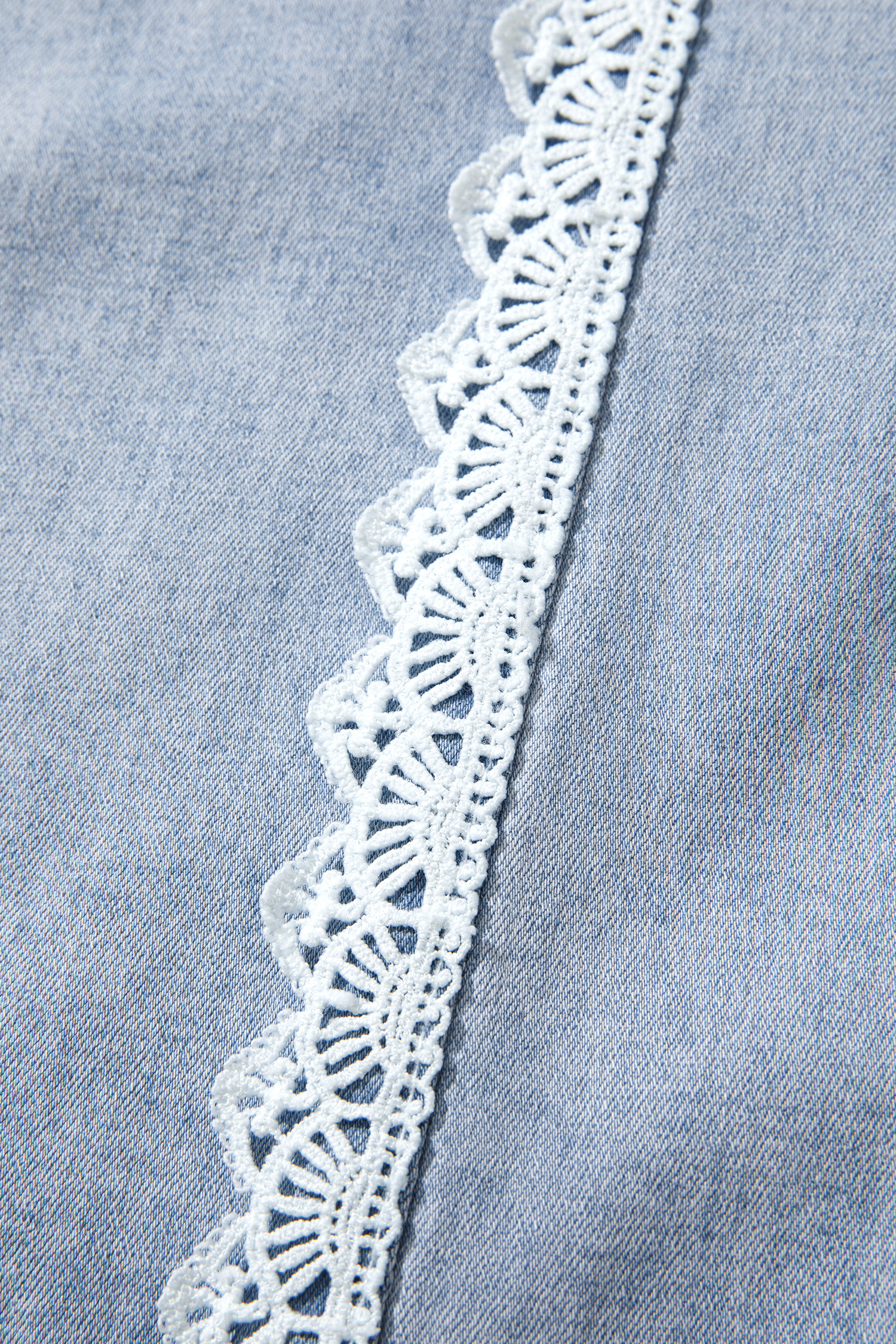 Beau Blue Lace Trim Jeans, Daily Casual Women Pants - Detail View 16