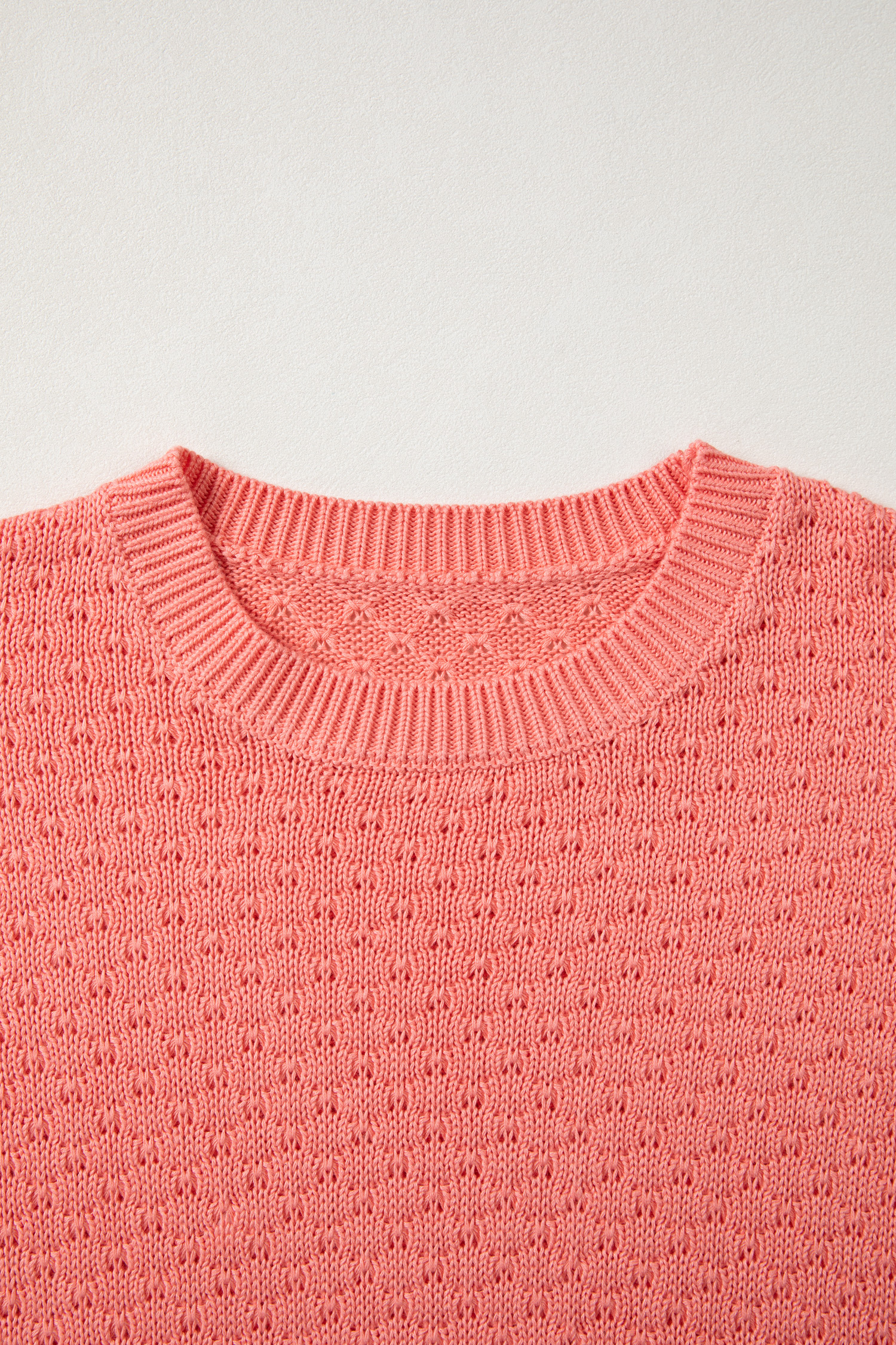 Soft Cotton Blend Pullover, Coral Ribbed Textured Sweater - Detail View 11