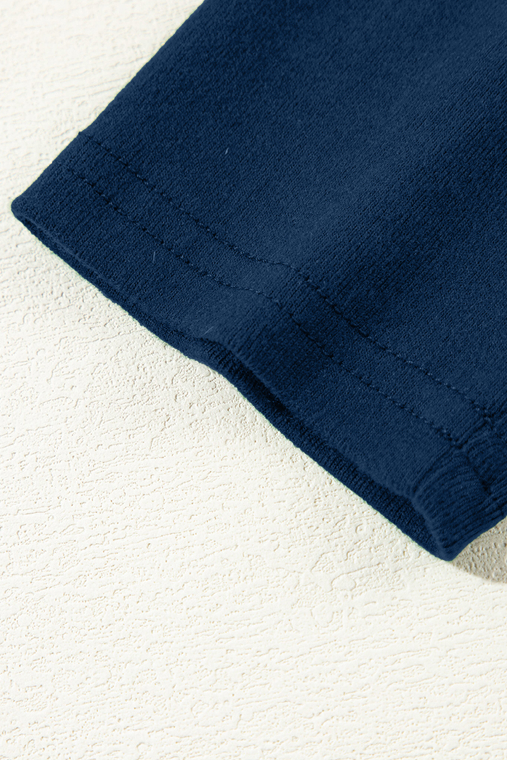 Navy Blue Crew Neck Long Sleeve, Stylish Exposed Seam Blouse - Detail View 11