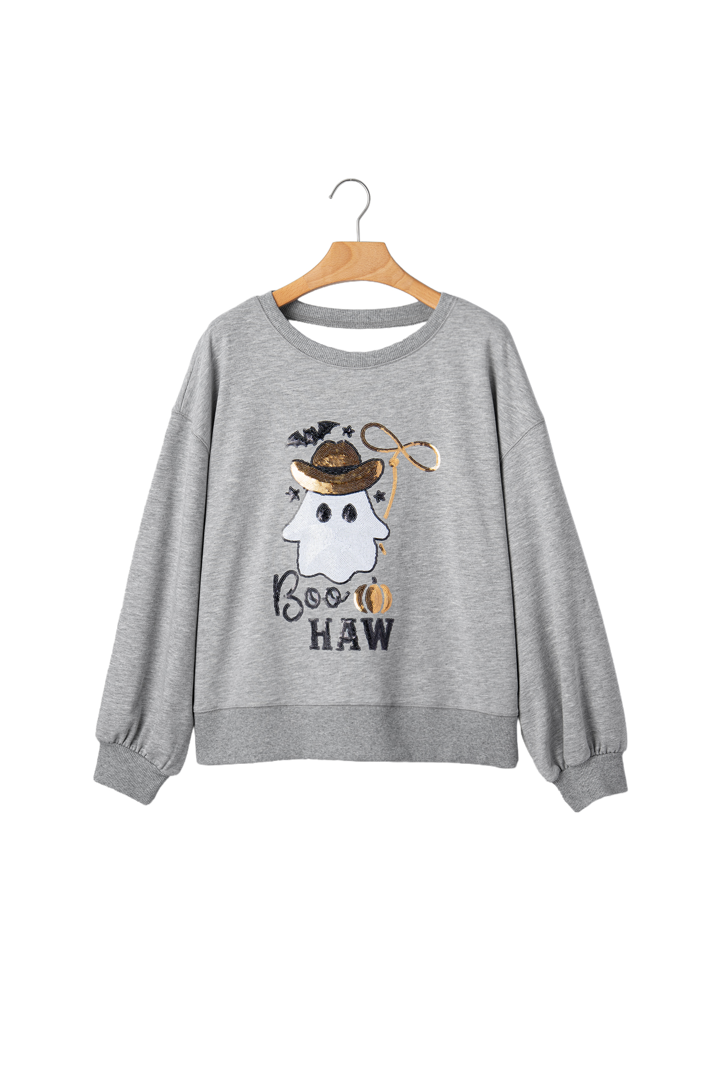 Spooky Boo Haw Graphic Sweatshirt, Fall Sequin Western Top - Detail View 5