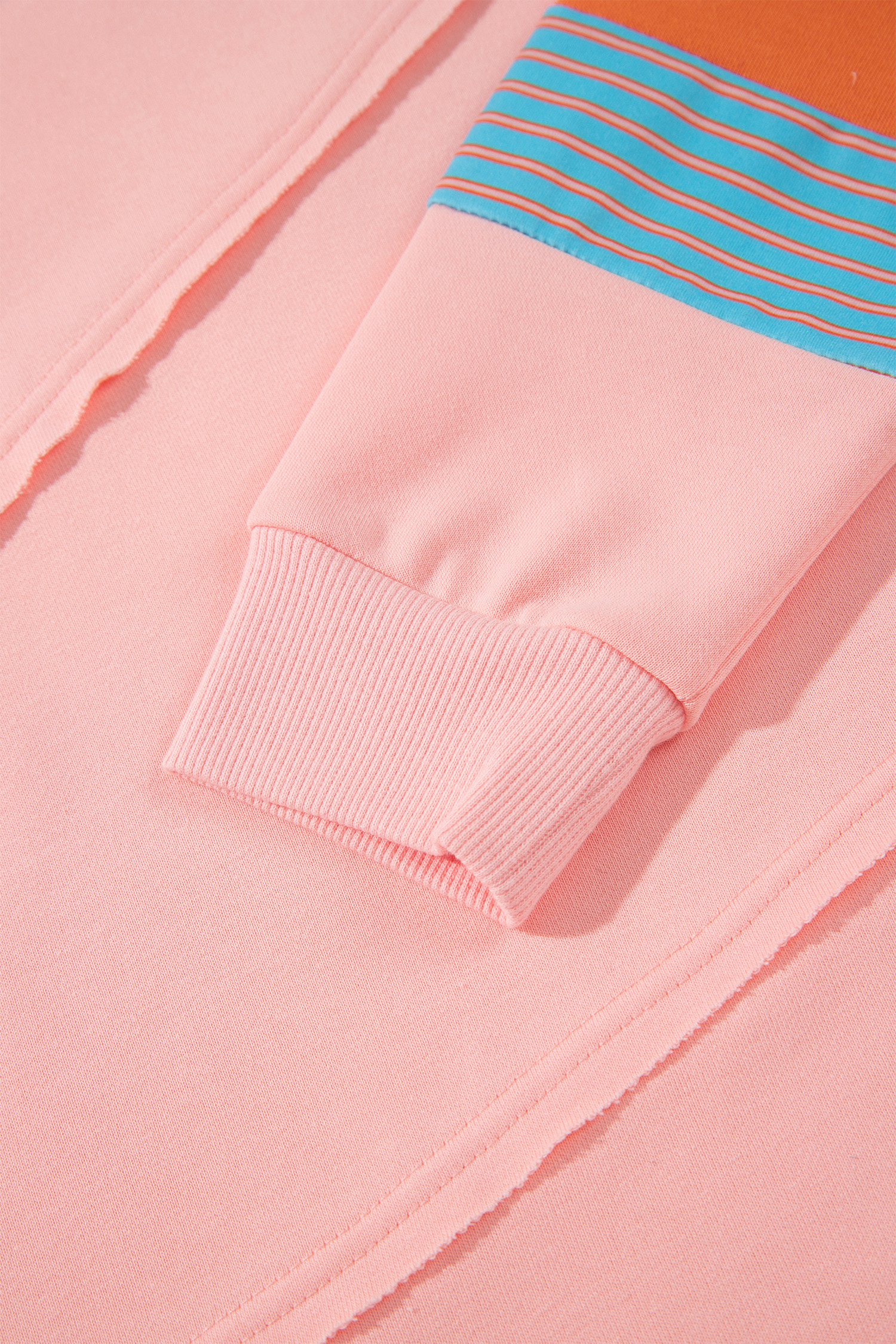 Women's Pink Patchwork Top, Casual Colorblock Shirt - Detail View 10
