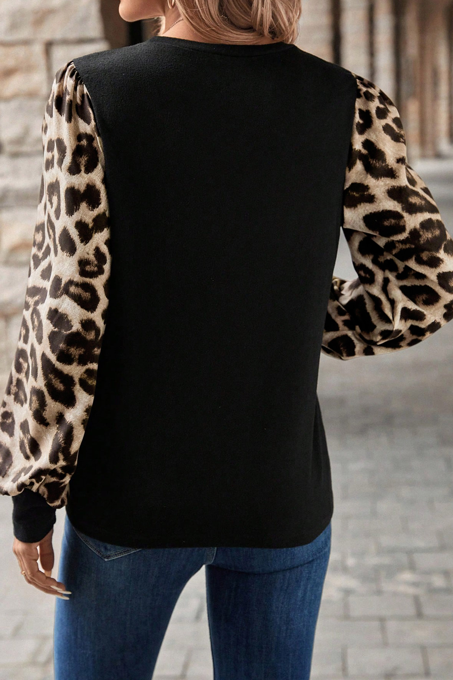 Women's Leopard Pumpkin Top, Patchwork Autumn Shirt - Detail View 2