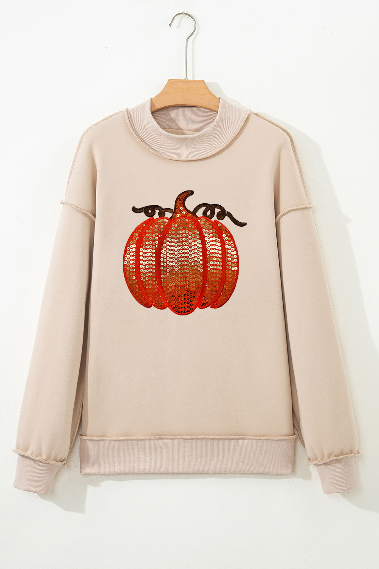 Sequined Women's Pumpkin Sweatshirt, Casual Autumn Style - Detail View 7