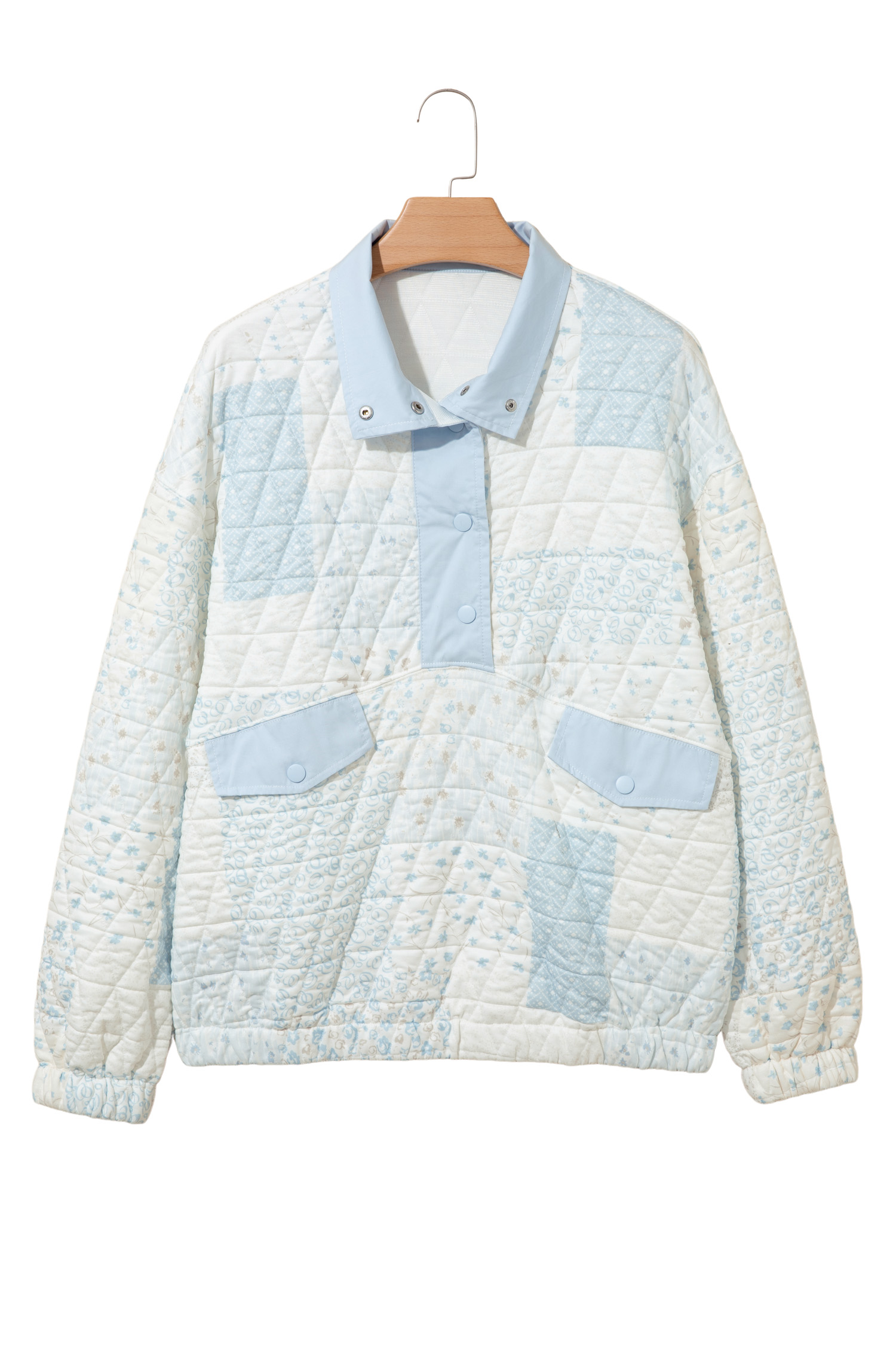 Women's Quilted Collar Sweatshirt, Cozy Long Sleeve Top - Detail View 3