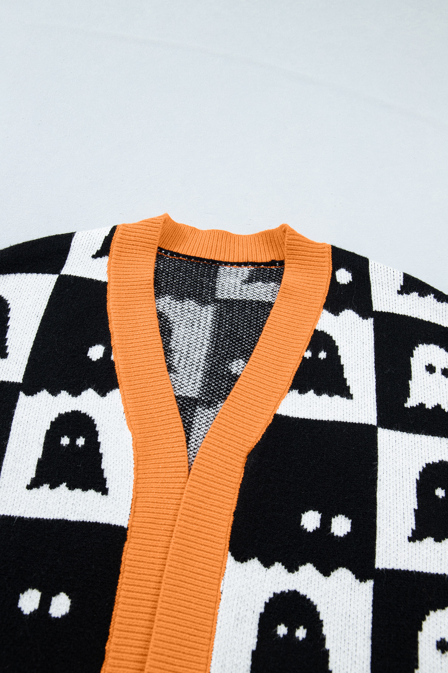 Women's Ghost Print Cardigan, Casual Halloween Knit Sweater - Detail View 10