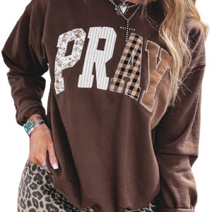Women's Western Pullover, Coffee Brown Embroidered Sweatshirt - Main View