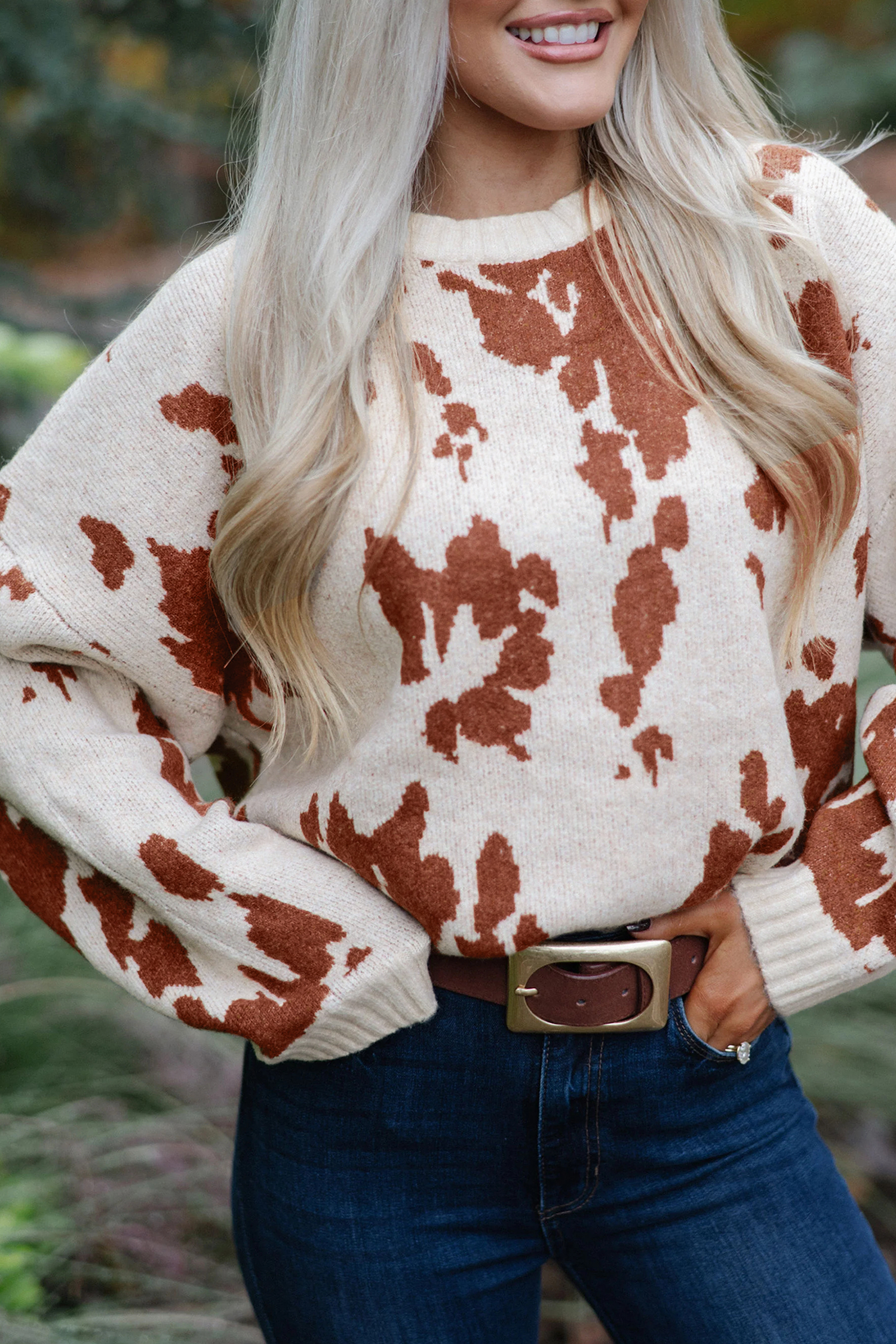 Modern Abstract Knit Sweater, Women's Long Sleeve Pullover - Detail View 3