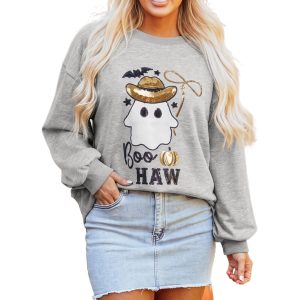 Women's Western Ghost Sweatshirt, Sequin Halloween Pullover - Main View