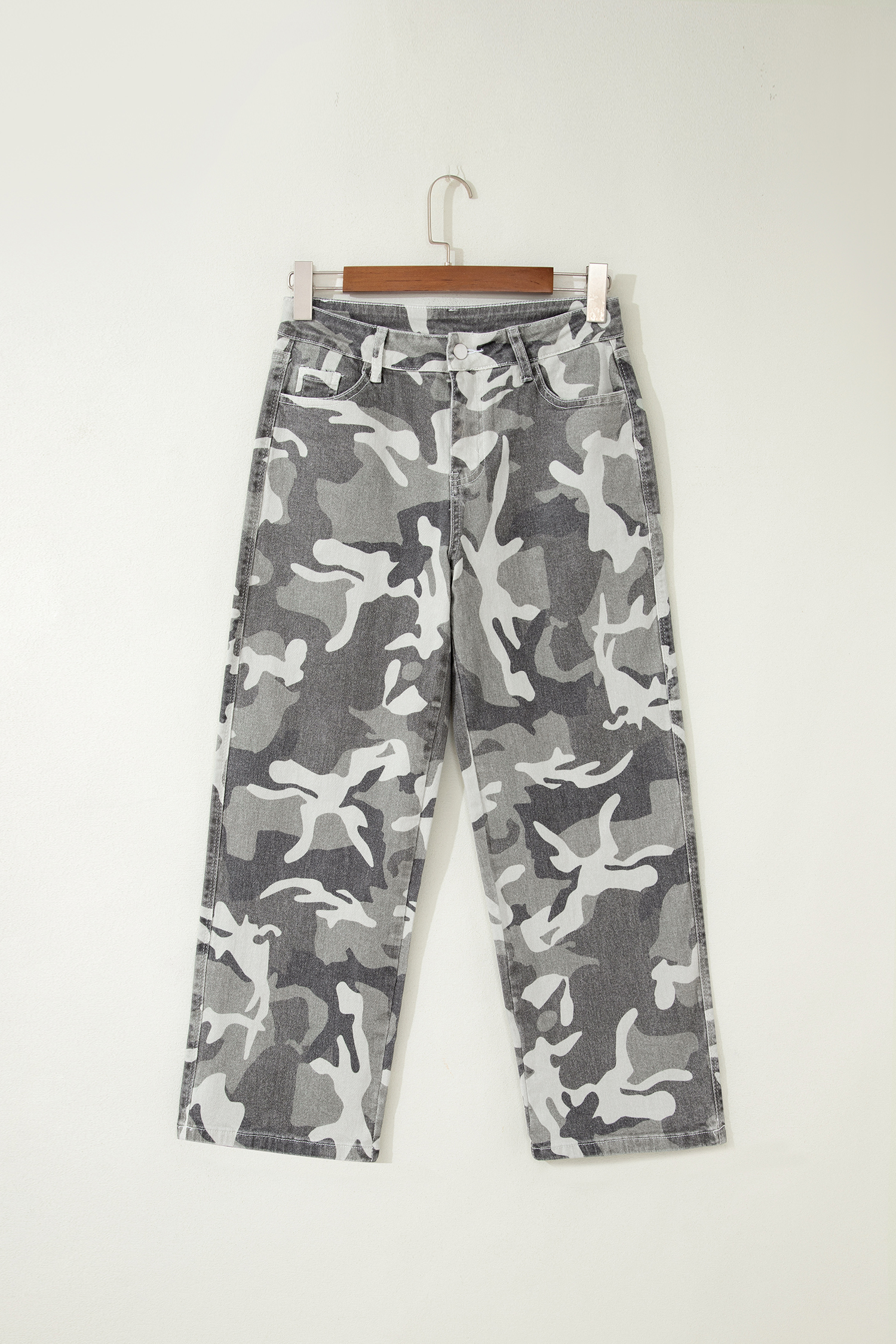 Green Camo Pattern Jeans, Western Style Relaxed Fit Denim - Detail View 6