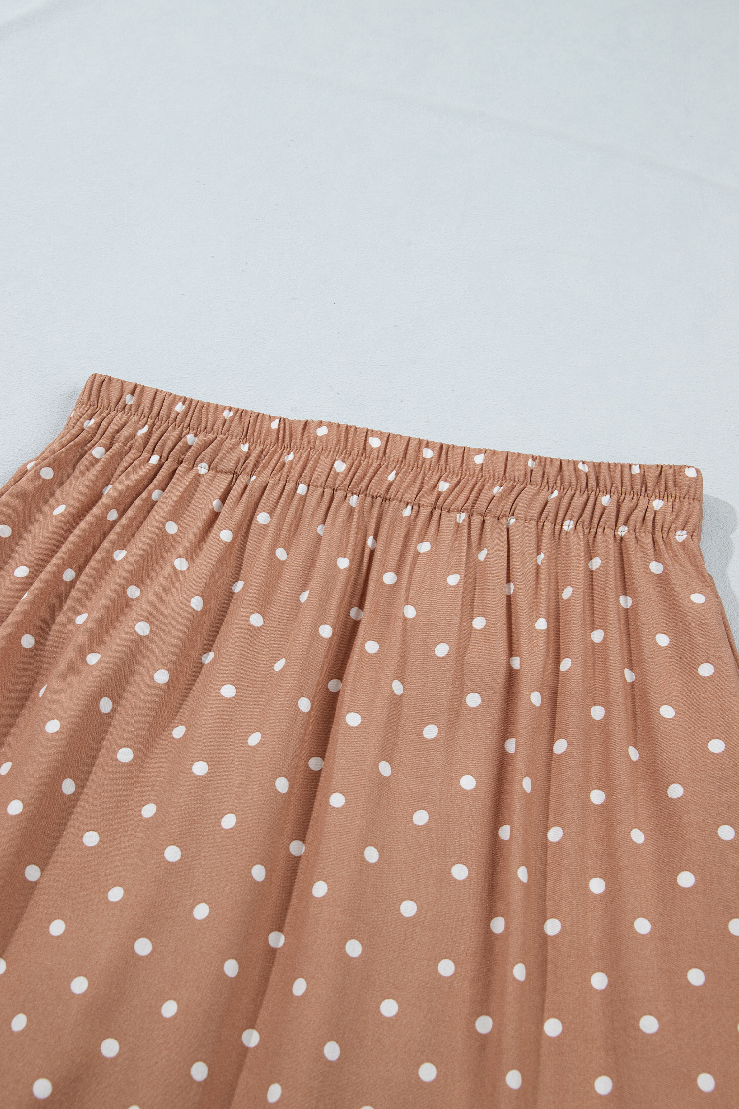 Khaki Polka Dot Long Skirt, Lace Hem Casual Women's Wear - Detail View 7