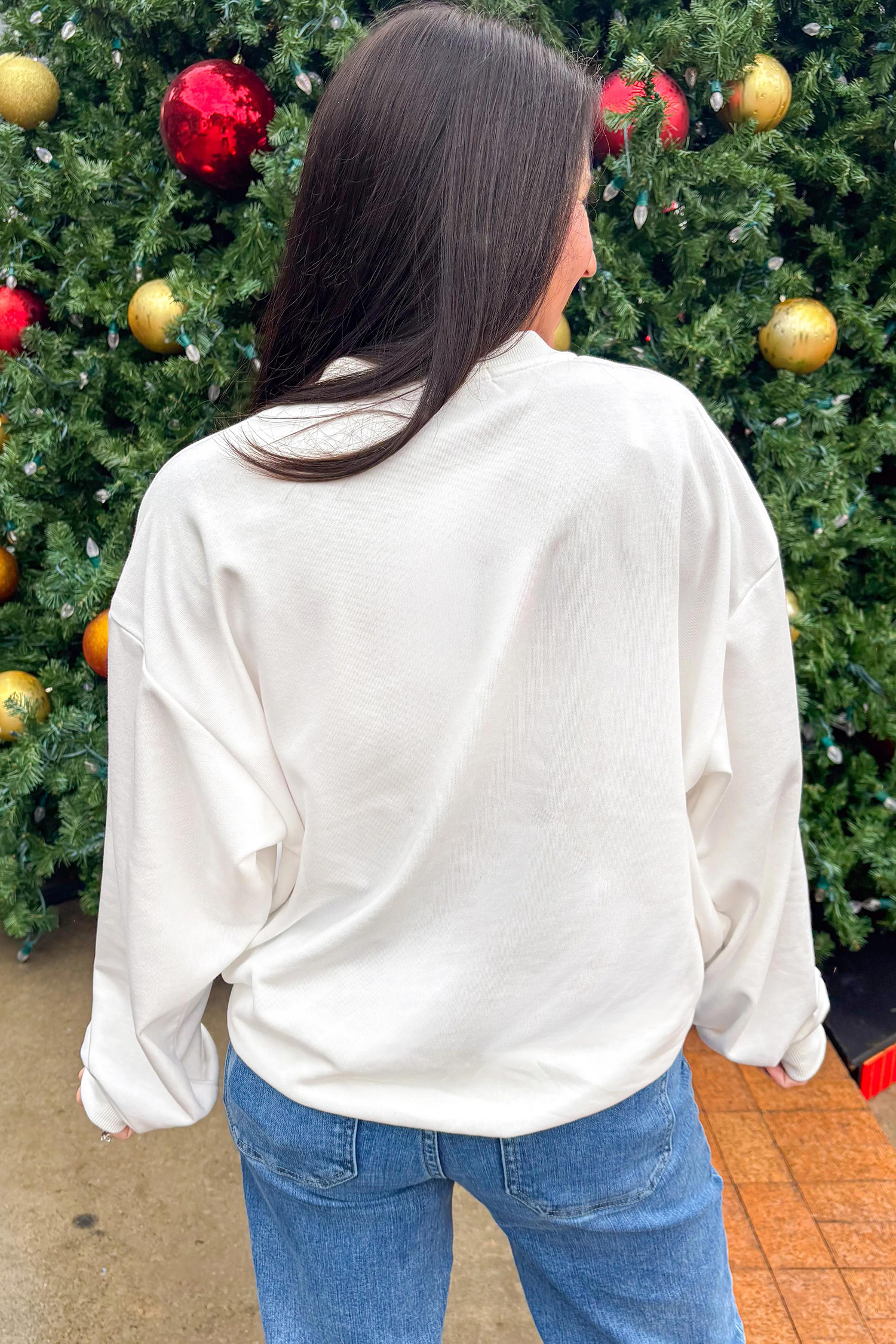 Women's Plaid Letter Sweatshirt, Holly Jolly Christmas Top - Detail View 5