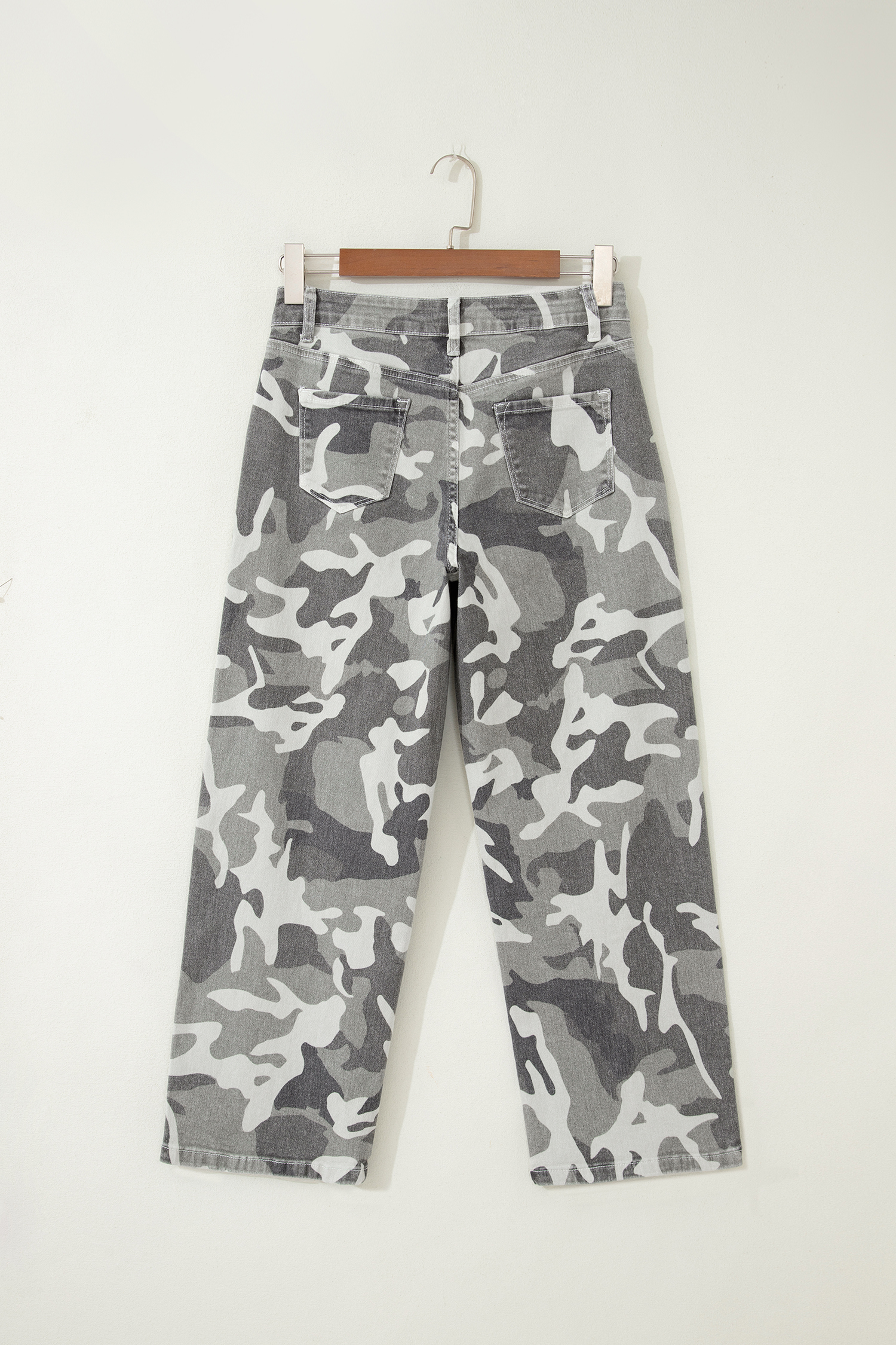Women's Camo Denim Jeans, High Waist Wide Leg Casual Pants - Detail View 7