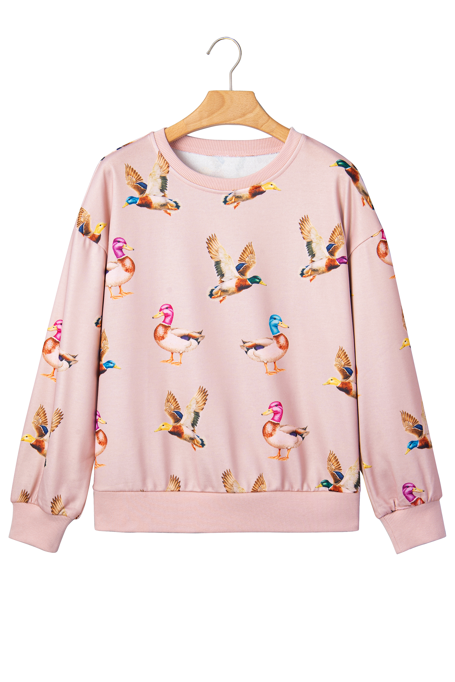 Women's Western Print Sweatshirt, Casual Duck Pattern Top - Detail View 5