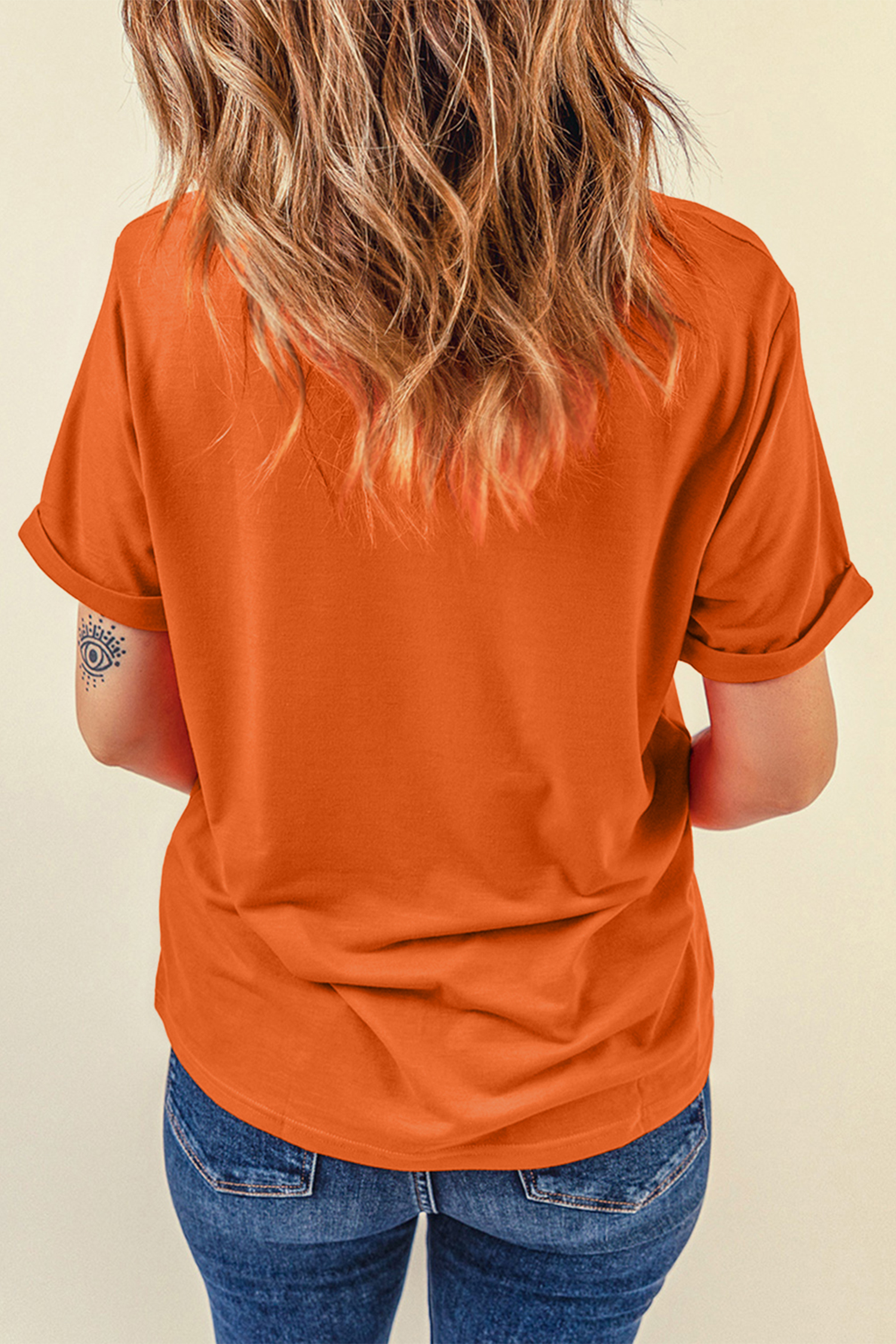 Graphic Pumpkin Tee, Patchwork Halloween Shirt for Women - Detail View 2