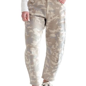 Women's Camo Ankle Jeans, Khaki High Waist Denim Pants - Main View