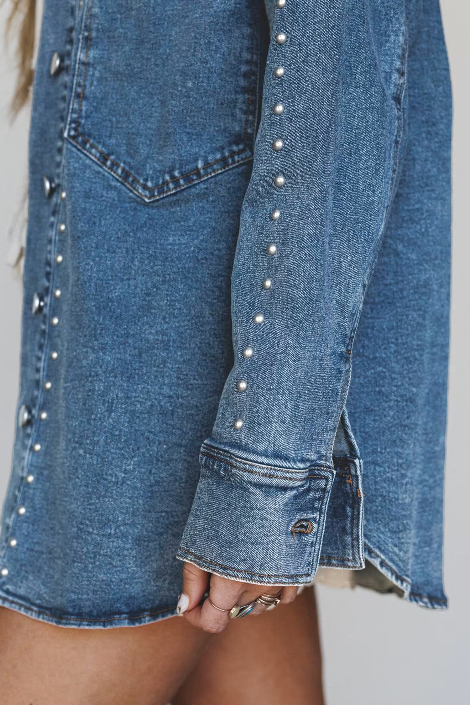 Western Denim Jacket for Women, Embellished Long Sleeve Top - Detail View 8